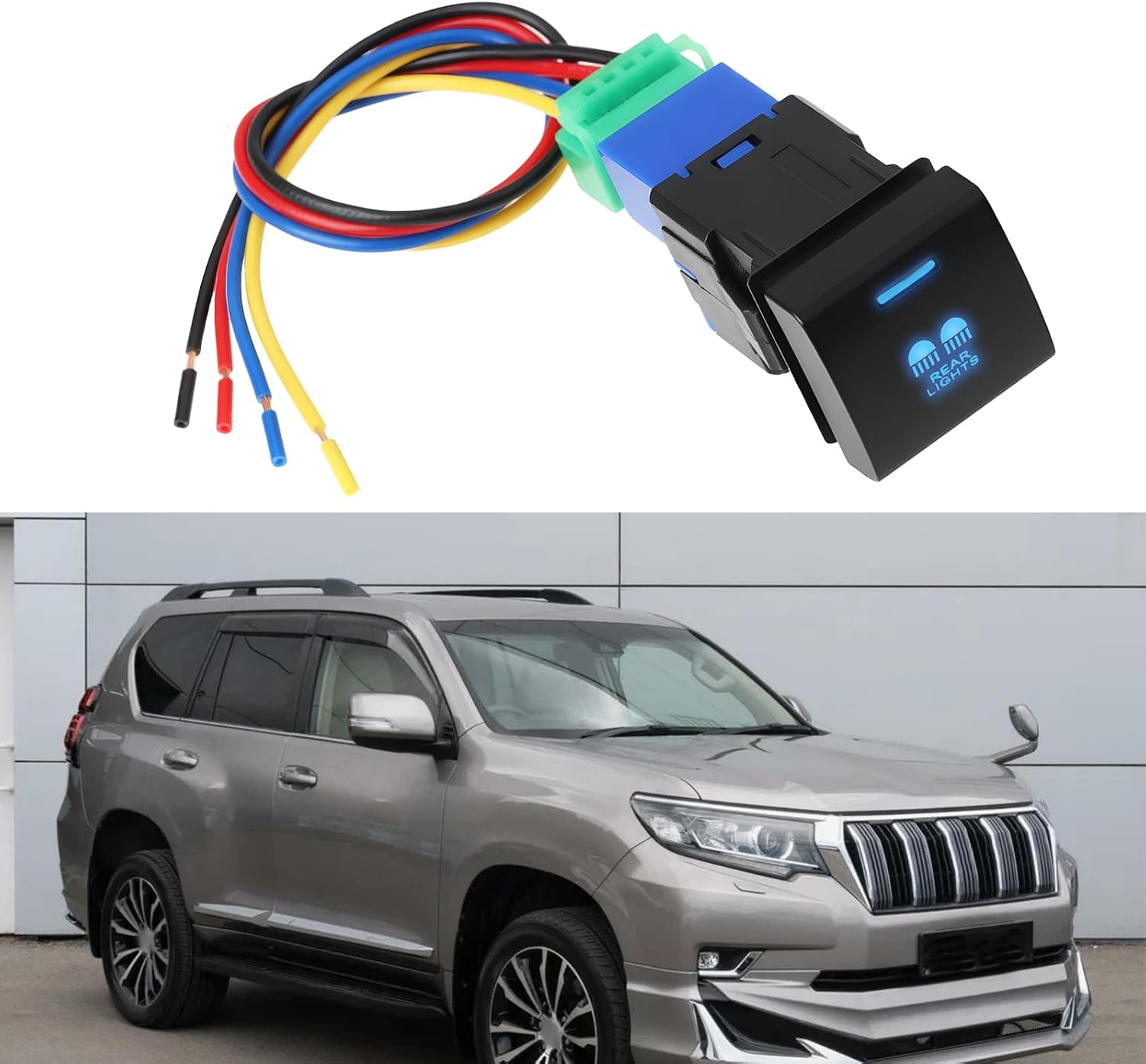 Rear Lights Push Button Switch 12V Blue Backlight Dashboard Switch Replacement Compatible with Toyota Prado 150 Compatible with Corolla