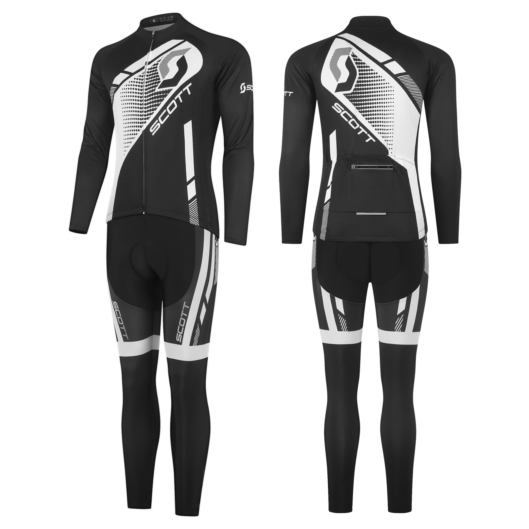 Ciclismo Uomo Set Maniche Lunghe Pantaloncini 5D Imbottiti | Maglia Bici Corsa Tuta Ciclismo Autunno-Inverno Tasca con Cerniera Inserti Riflettenti Nastro Antiscivolo Sui Polsini