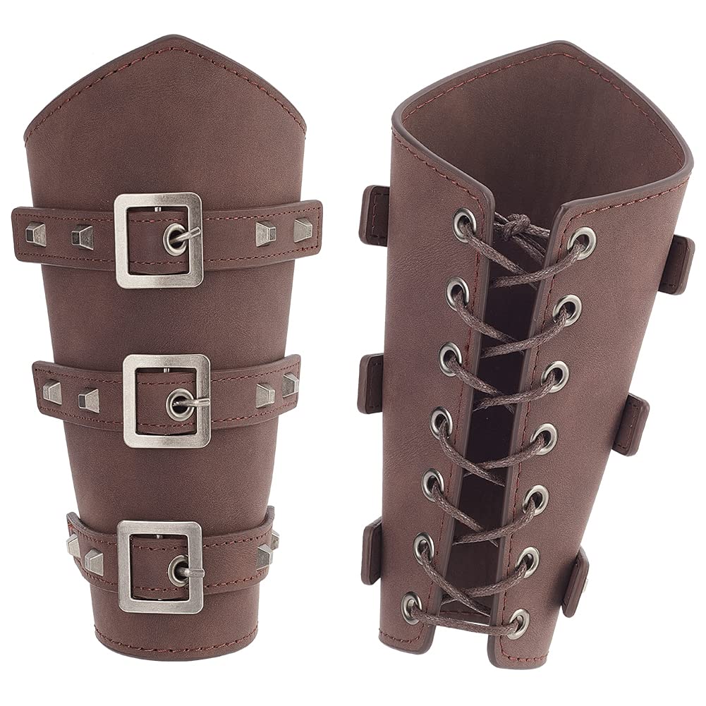 NBEADS 2 Juego de Protectores de Brazo de Piel Sintética para Adultos, Brazaletes de Hebilla de Cuero Medievales de 19.5x23.8x1.5 cm Muñequera Hebilla Brazalete Ancho, Coco Marrón