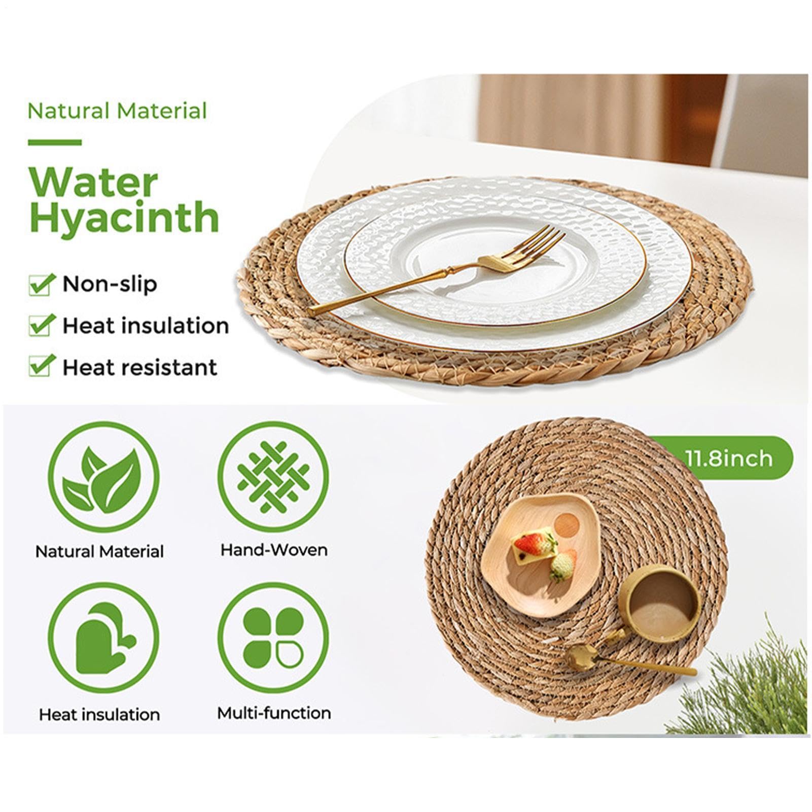 Tovaglietta In Rattan 6 Pezzi 30 cm Rattan Intrecciato A Mano Decorazioni | Sottopiatto Esterno Tavolo Giardino Patio Per Cucina Casa Patio Giardino Cortile Picnic Campeggio Matrimonio Fe