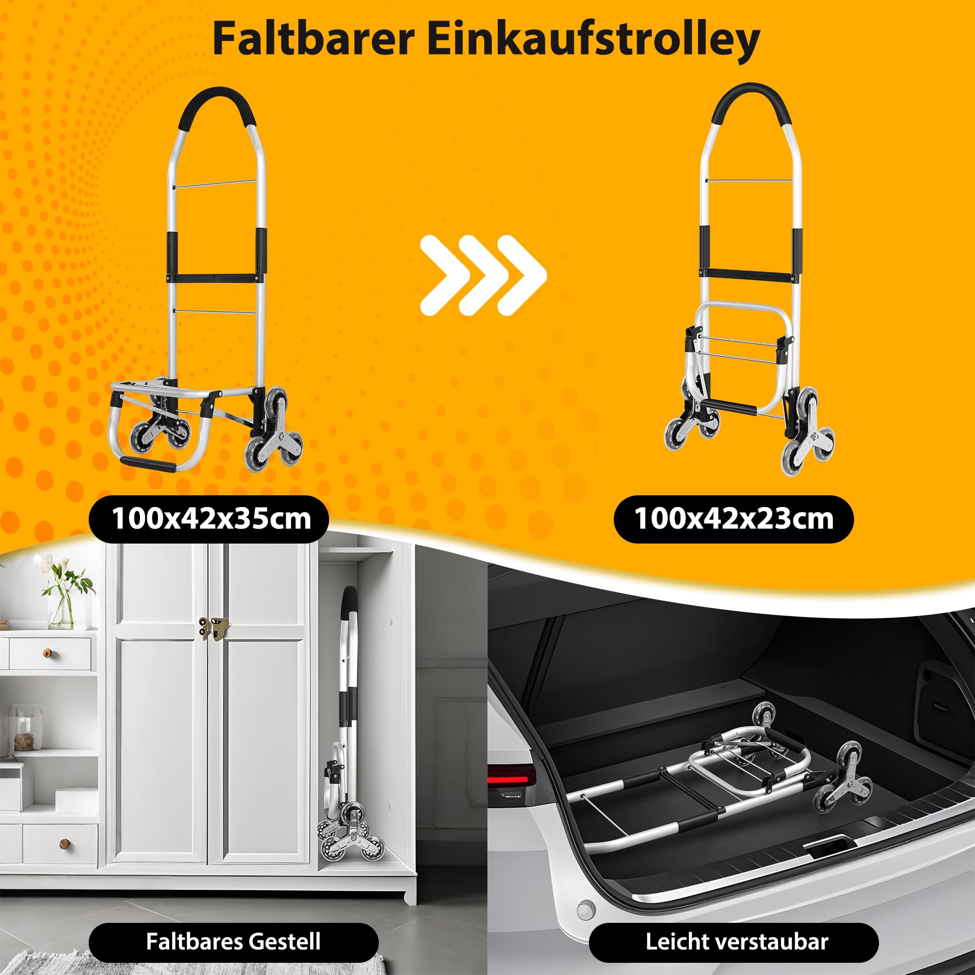 50Liter Einkaufstrolley Treppensteiger & Thermotasche Kühlfach, Shopping Trolley mit Treppenläufer, Moderner Einkaufswagen Faltbar, 6 Rädern Einkaufstasche, Einkaufskorb mit Rollen, Aluminium, Schwarz