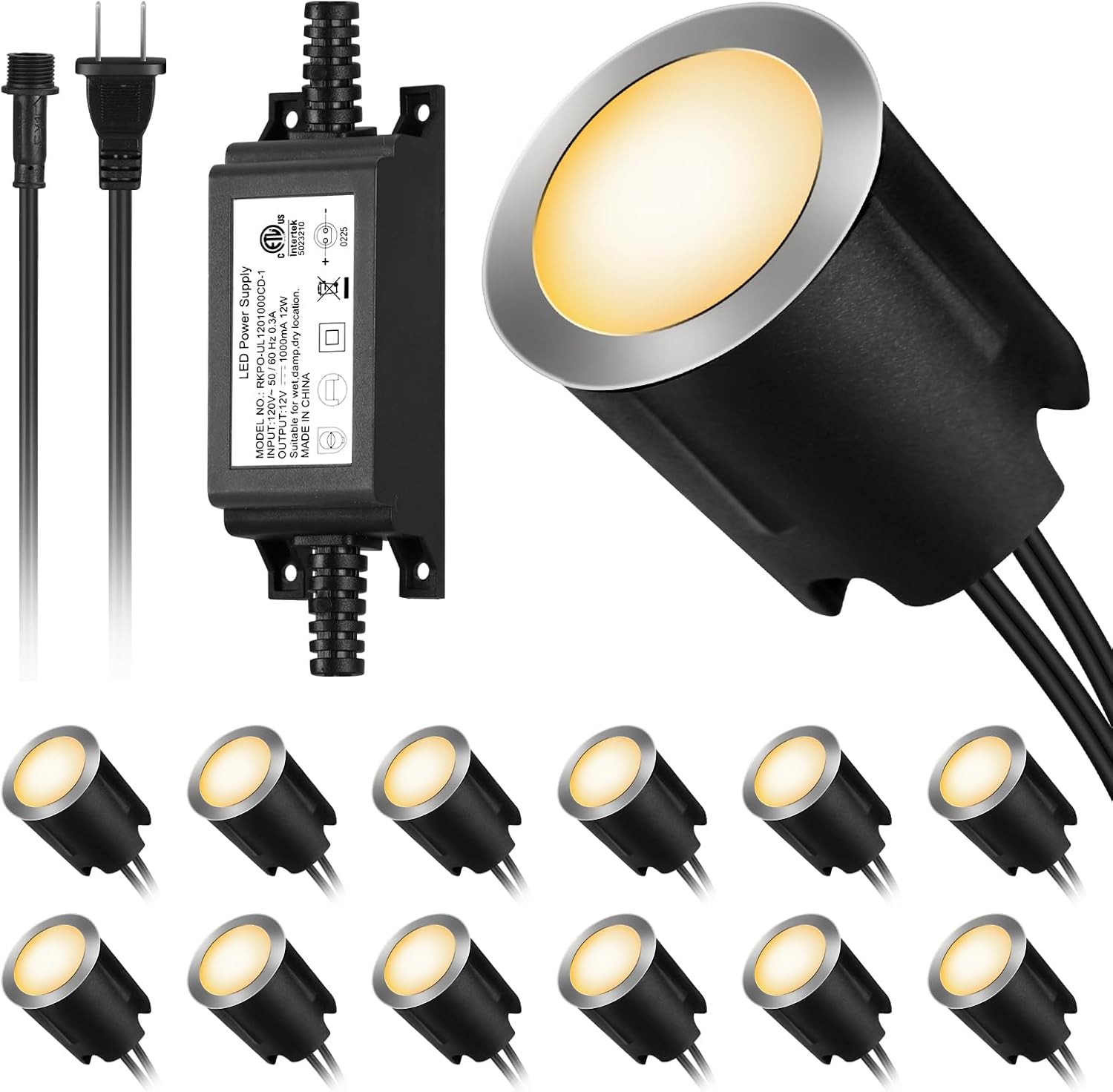 LED Recessed Deck Lights with Protecting Shell, IP68 Waterproof Warm White, 0.6W , Outdoor Landscape Lighting, 12V Low Voltage Deck Lights Kit for Garden Yard Step Riser Stair Decoration, 12 Pack