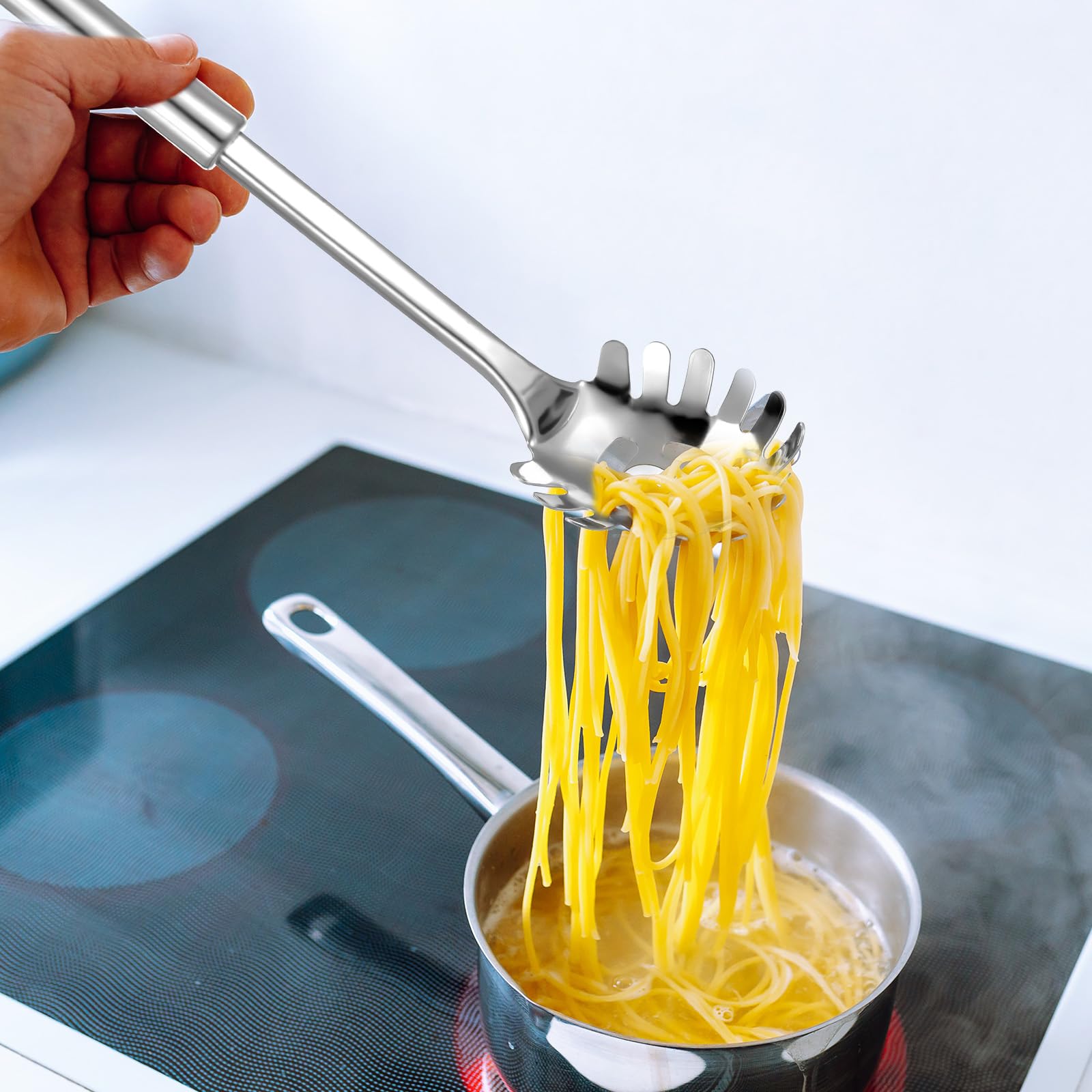 JIEYAO Cuchara de espagueti, cuchara profesional para pasta de acero inoxidable con mango ergonómico, cuchara para espaguetis, alicates para espaguetis, pinzas para espaguetis, pinzas para espaguetis,