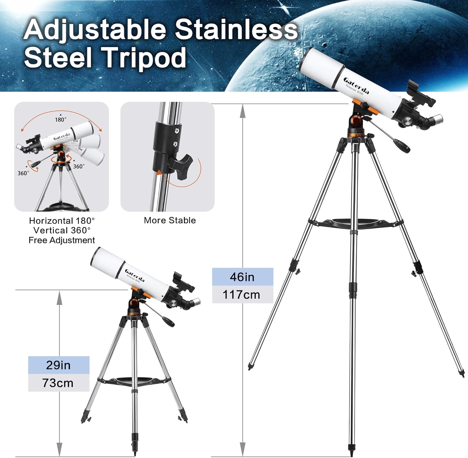 Telescopes for Adults Astronomy, 80mm Aperture 500mm Focal Length, Professional Refractor Telescope for Kids Beginners, with Red Dot Finderscope, Tripod, Phone Adapter, for Observing The Moon & Stars : Electronics