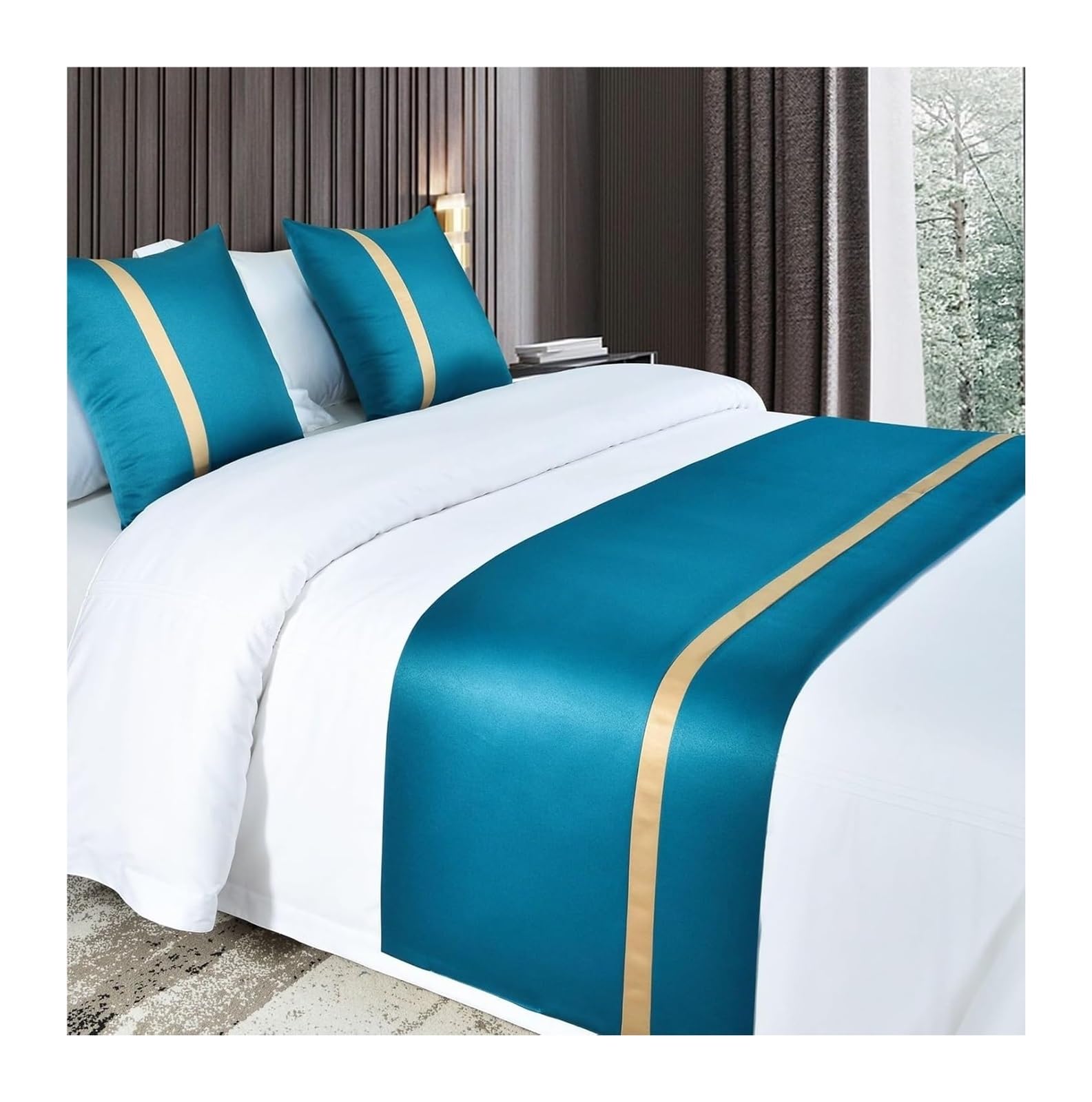 uoXHFdh Silky Soft Satin Decor Bedding Cover OrangeLuxury Bedspread Bed Scarves For Foot Of Scarf(Blu,50 * 240cm for 180cm Bed)
