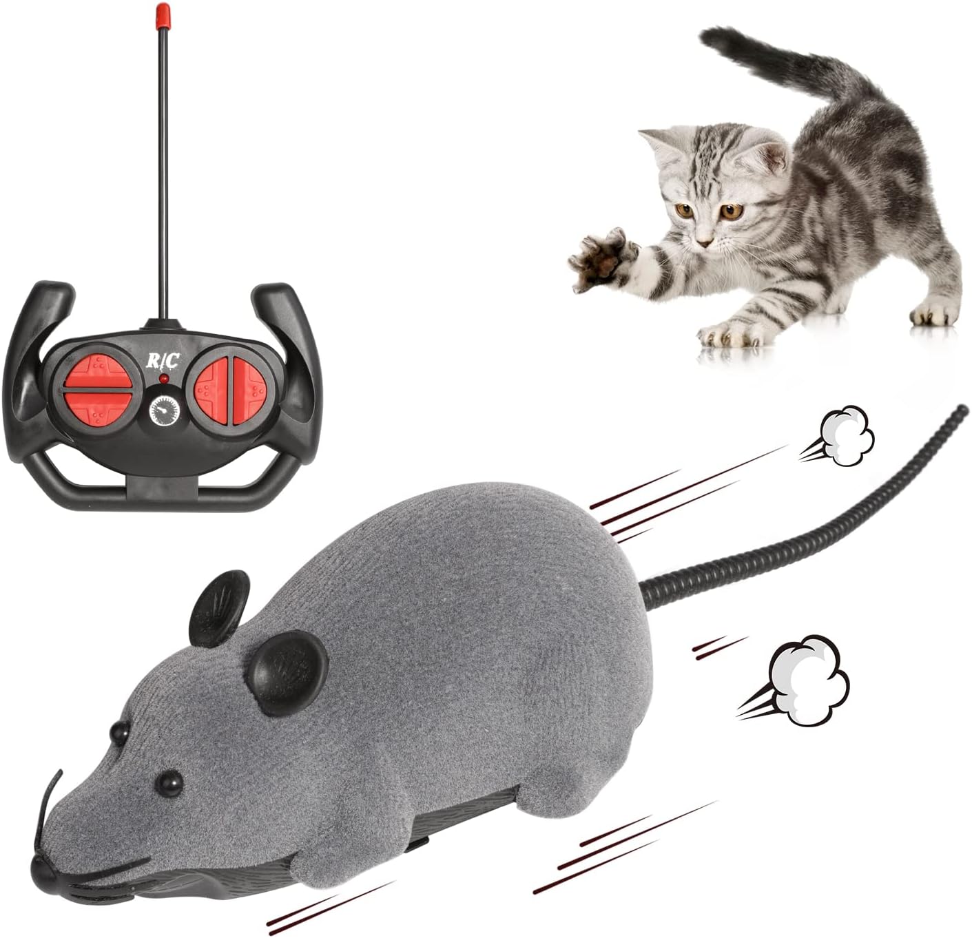 Remote Control Mouse Toy, Wireless Control Realistic Rat Scary RC Mice Toy For Cat Kitten Dog Pet Novelty Gift Trick Bugs, Kids Children Halloween Christmas Birthday Present (Light Grey)