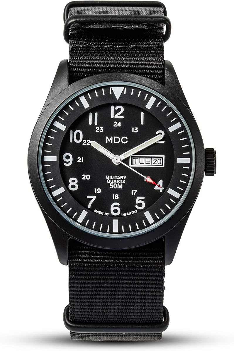 Reloj de campo militar para hombre MDC, fecha de 12/24 horas, nailon resistente al agua