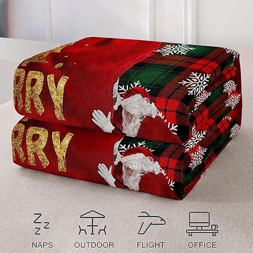 Vista 110 de LUVIVIHOME Manta de Feliz Navidad, bolas de Navidad azules doradas, manta de invierno con copos de nieve, manta individual, acogedora manta cálida