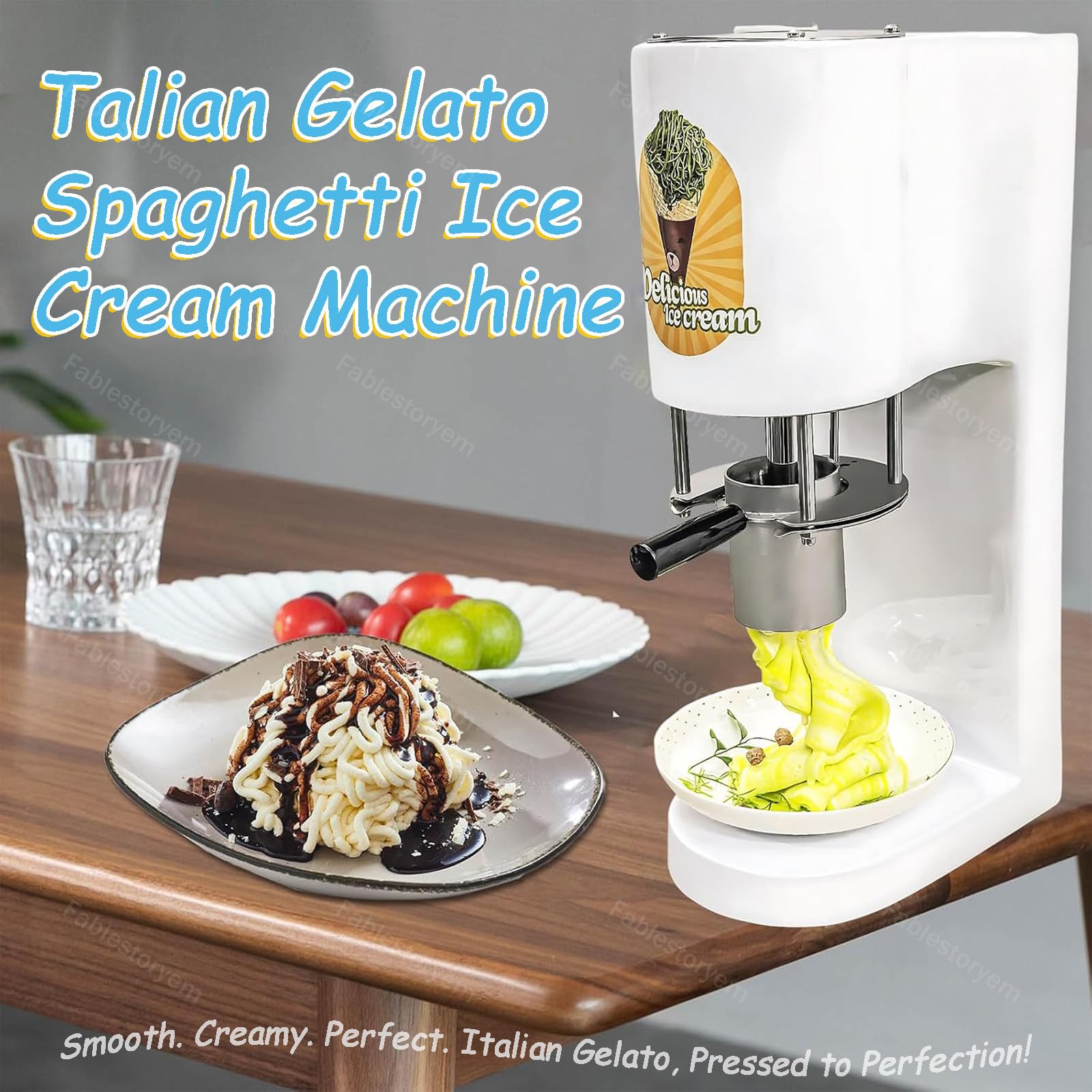 Máquina para Hacer Helado Espagueti Multiforma con 4 Moldes Intercambiables, Depósito 420ml/Acero Inoxidable/Inicio con 1 Botón, 80W Profesional para Heladerías & Tiendas de Gelato 110V
