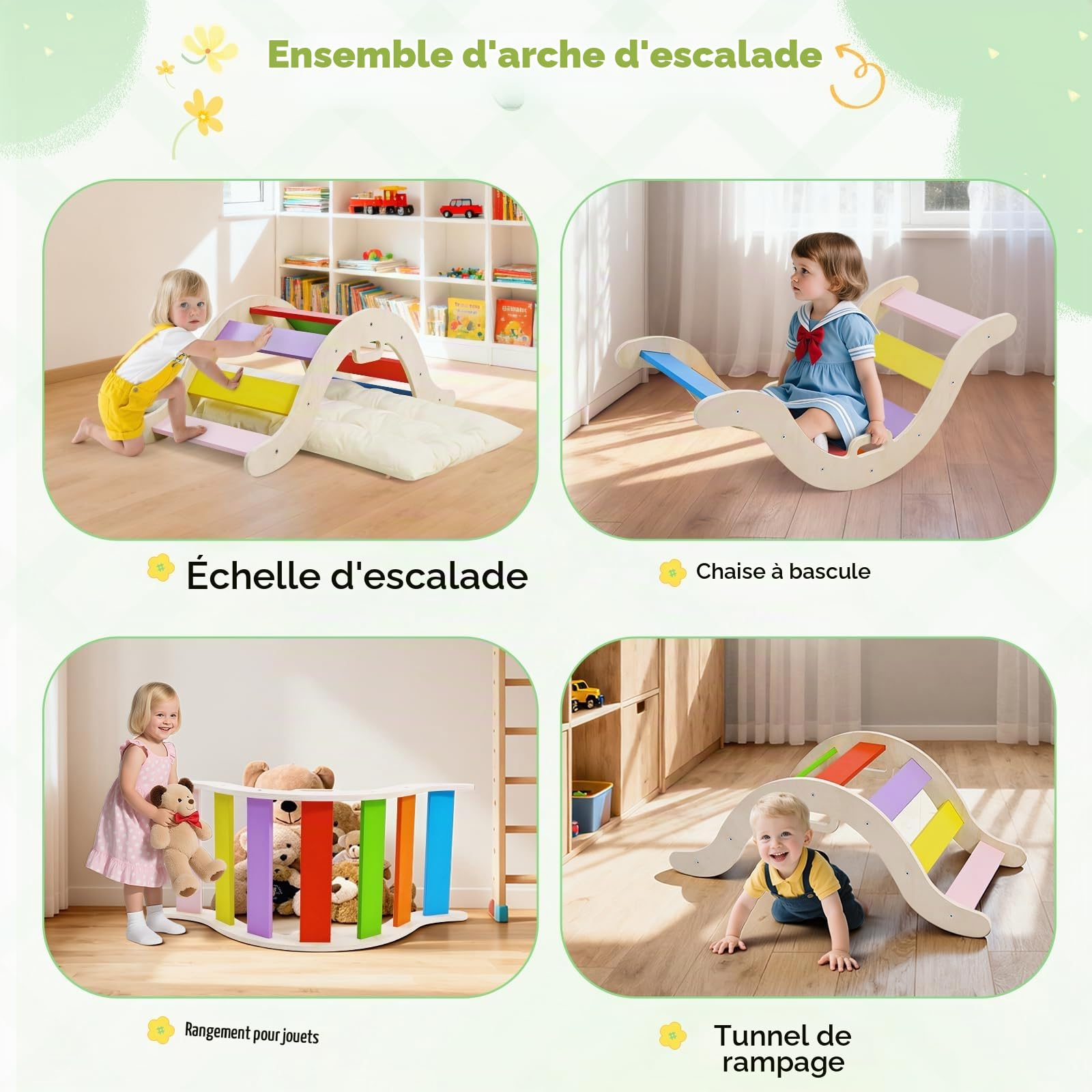 Jouets d'escalade pour Tout-Petits, Cadre d'escalade Pliable pour Enfants, équipement de Jeu Montessori pour Tout-Petits (Arc-en-Ciel)