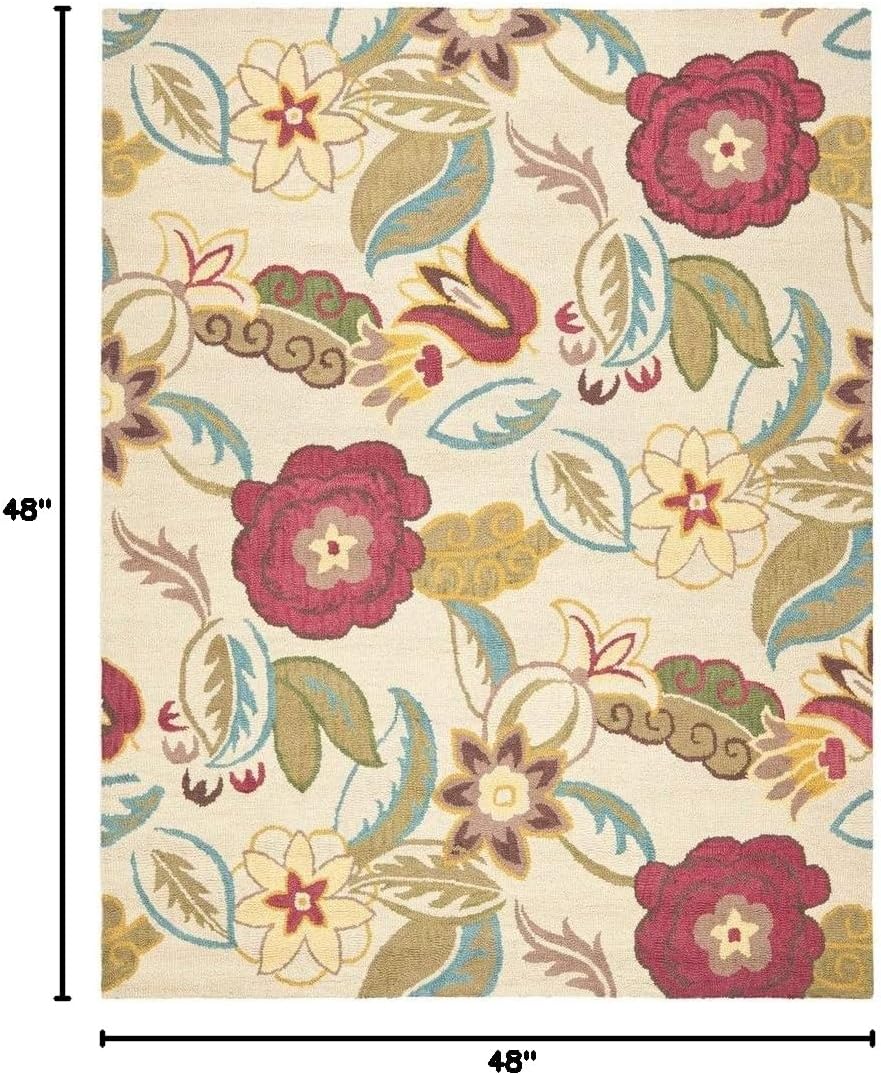 SAFAVIEH Blossom Collection 4' Round Beige / Multi BLM671A Handmade Premium Wool Area Rug