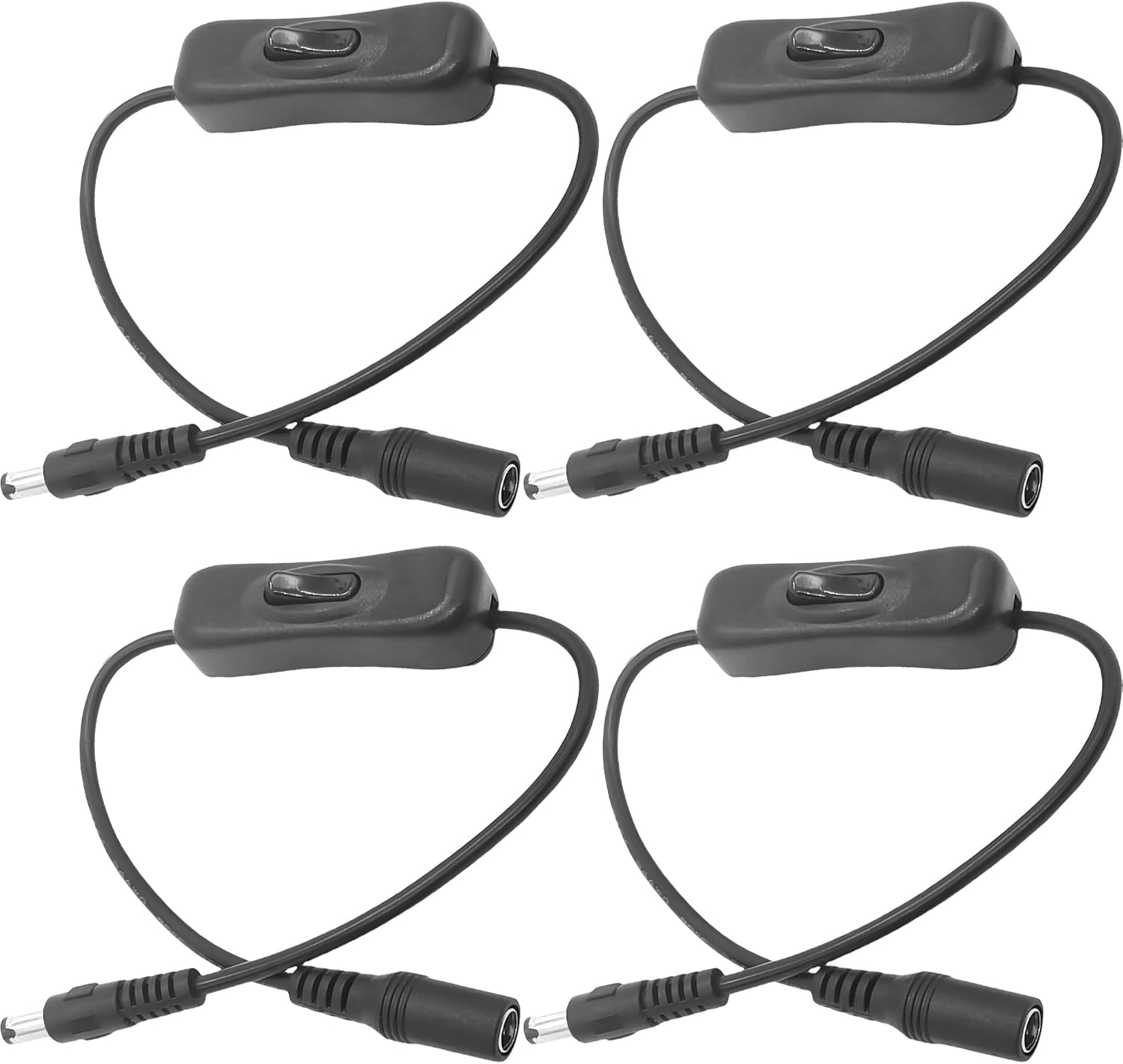 5521DC Male and Female Connectors Switch 4 Packs(Balck),with On/Off Switch,22AWG Wire,for PC,TV,Car,USB Fan,5V 12V 24V LED Strips