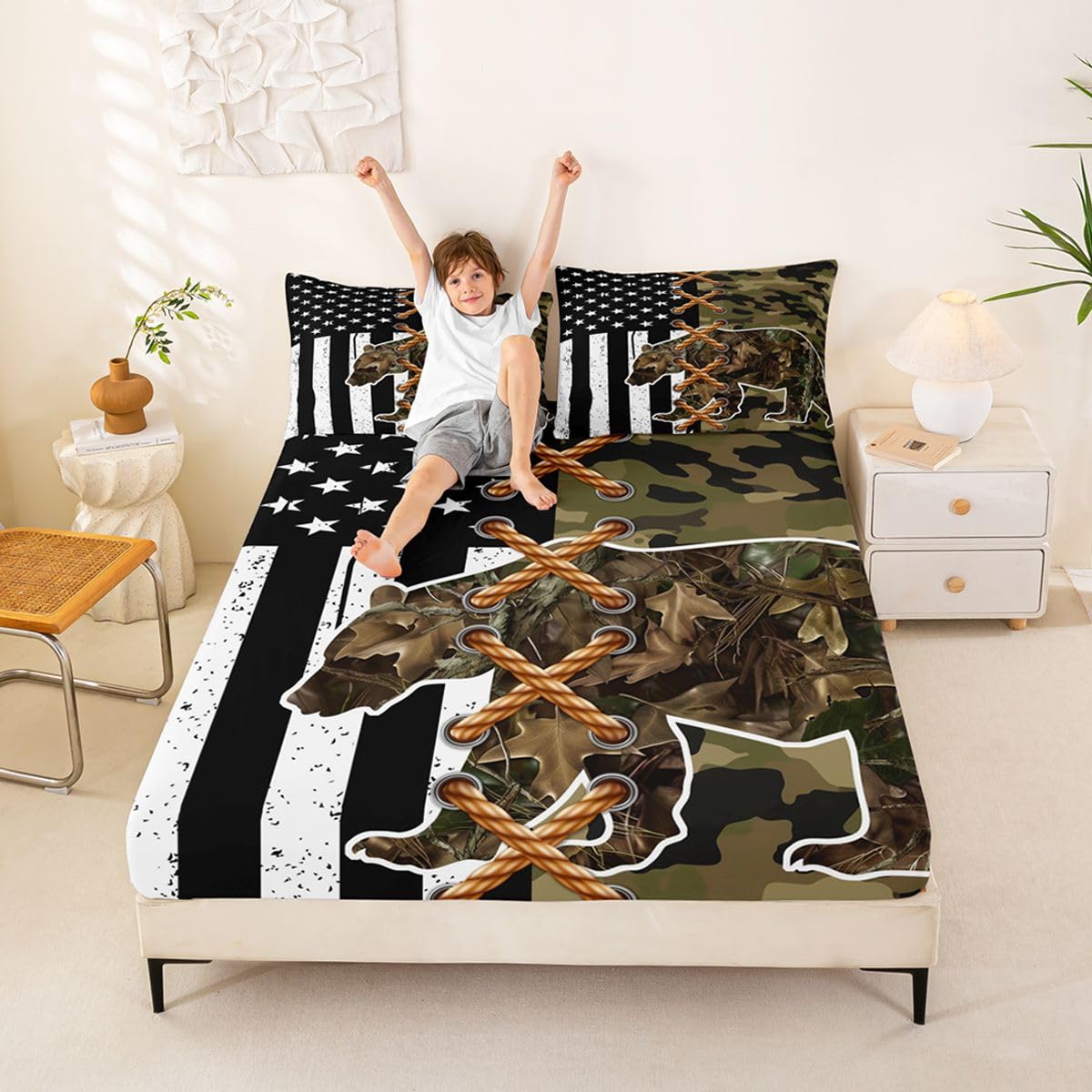 Homemissing AméRicain Drapeau Drap Housse 180x200cm