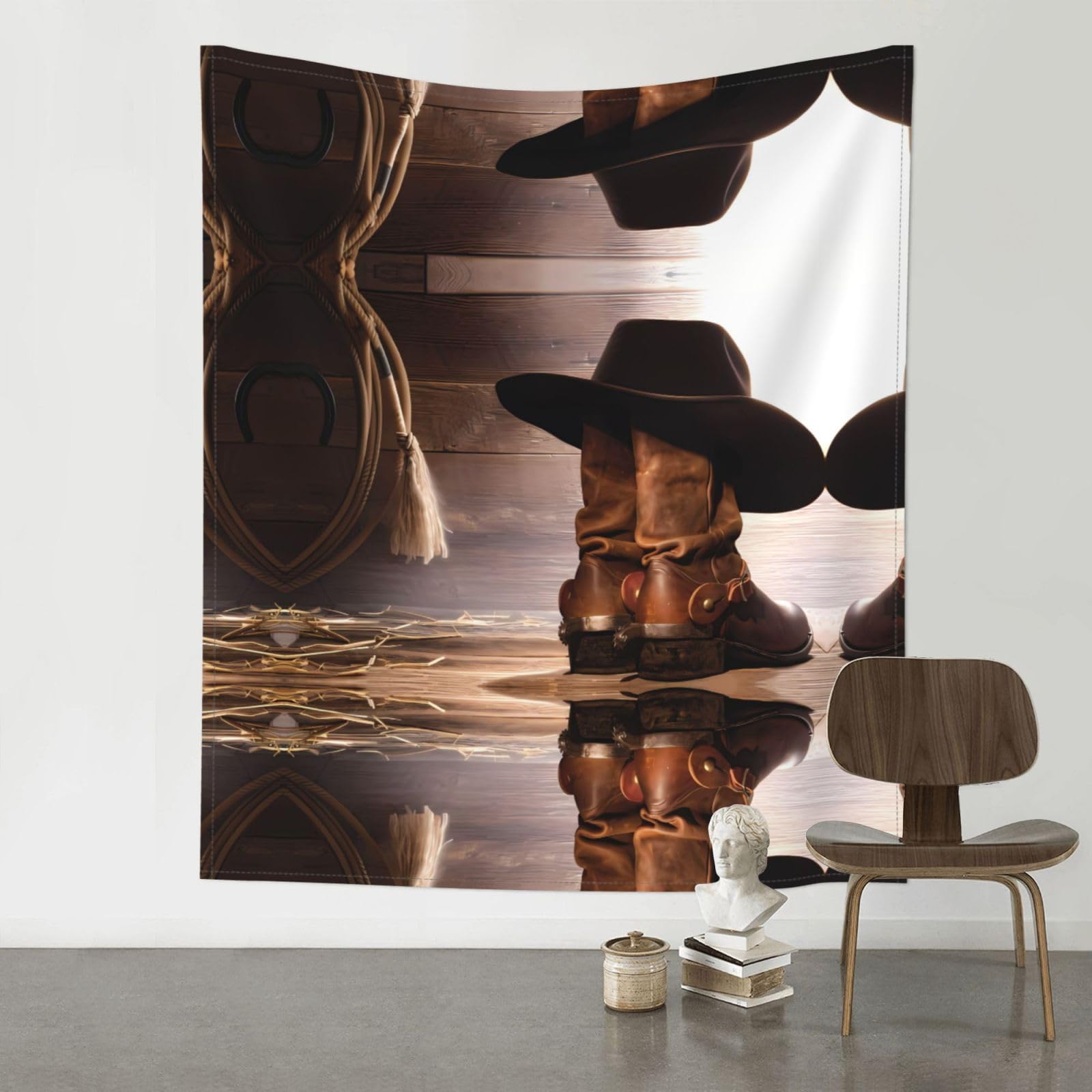 WHJSSF Cowboy Black Hat Western Boots Prints Wall Tapestry 60x51in - Boho Decor Throw for Bedroom, Dorm, Picnic & Outdoor Adventures