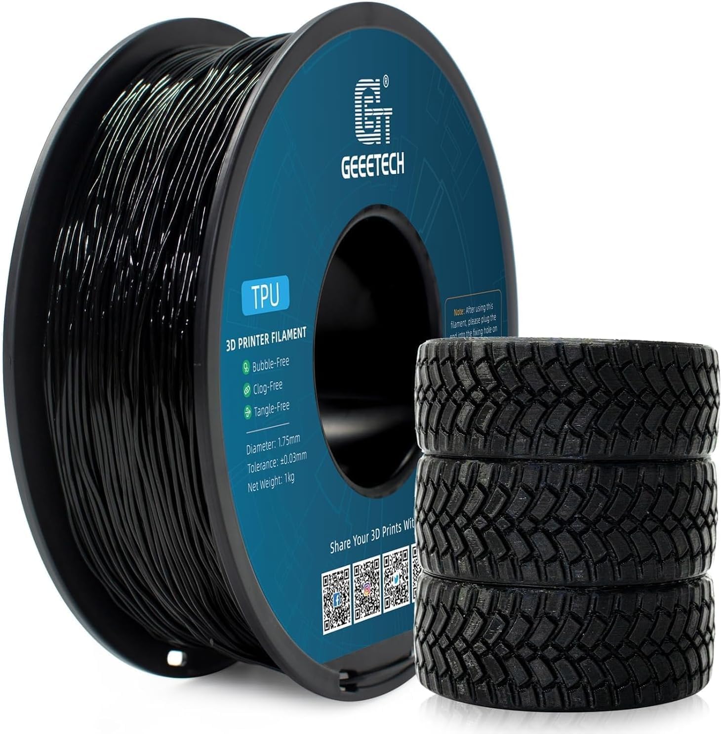 GEEETECH Filament TPU czarny, szpula 1 kg do drukarki 3D
