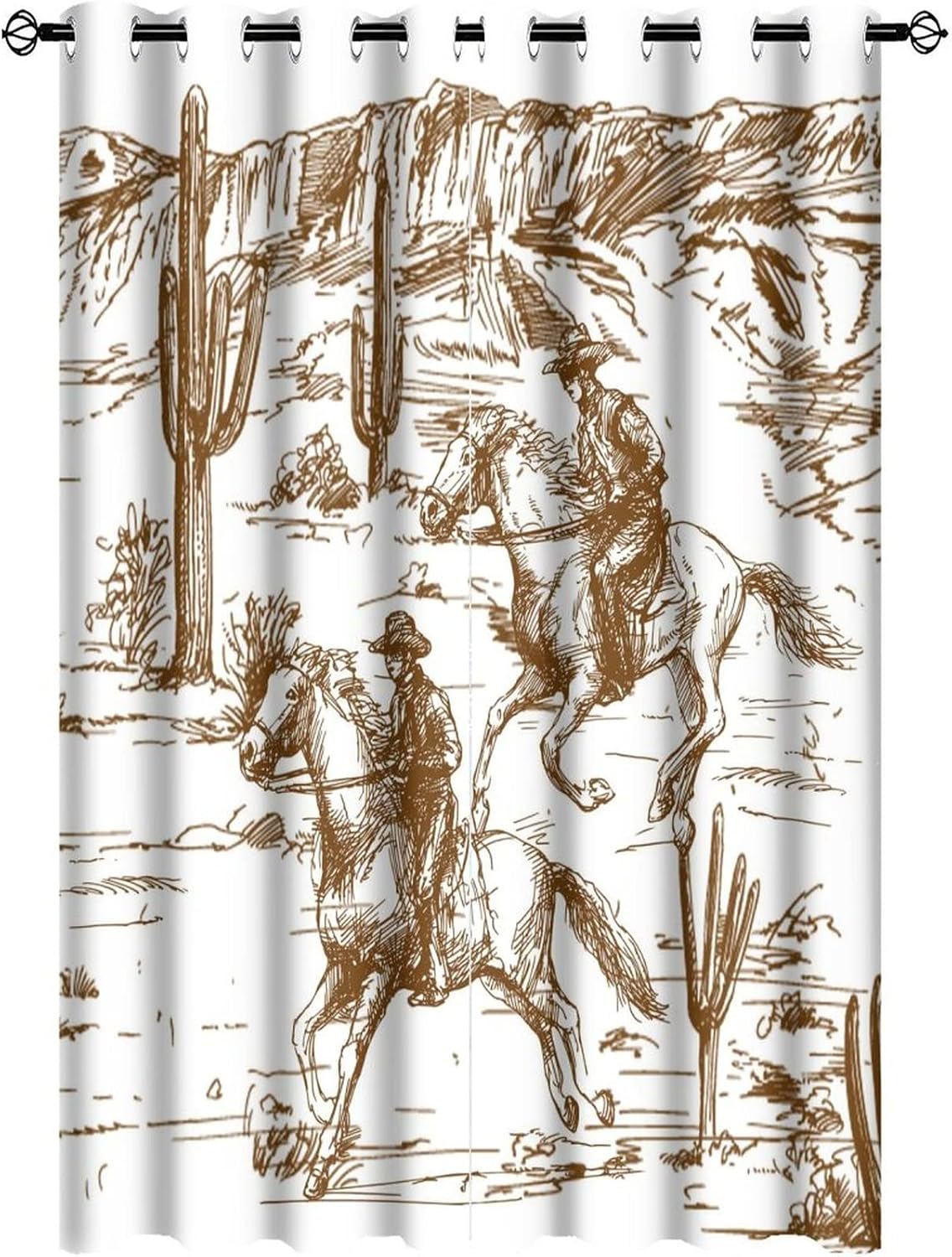 Retro Western Cowboy Blackout Curtains for Bedroom,Farmhouse American Wild West Cowboy Riding Horse Room Darkening Window Curtains with Grommets - 2 Panels 63L x 21W