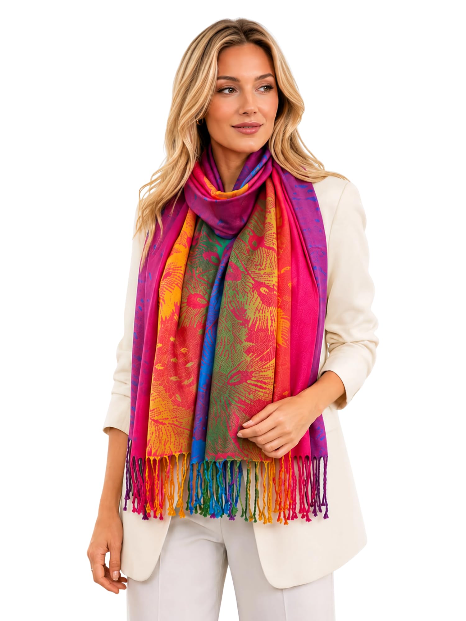 Women Pashmina Scarf Shawl Wrap - Large Long Paisley Floral Rainbow Ladies Scarves, Wearable Blanket Scarf, Womens Winter Scarfs, Indian Shawl Wedding Evening Stole