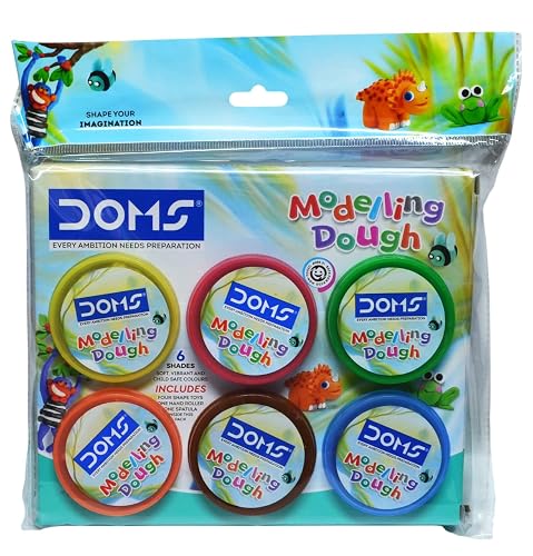 DOMS Modelling Dough 6 Shades(150 GM) | Safe & Non -Toxic| for DIY Art & Craft | Activity for Kids | 6 Shades with 4 Shape Toys,1 Roller, 1 Spatula