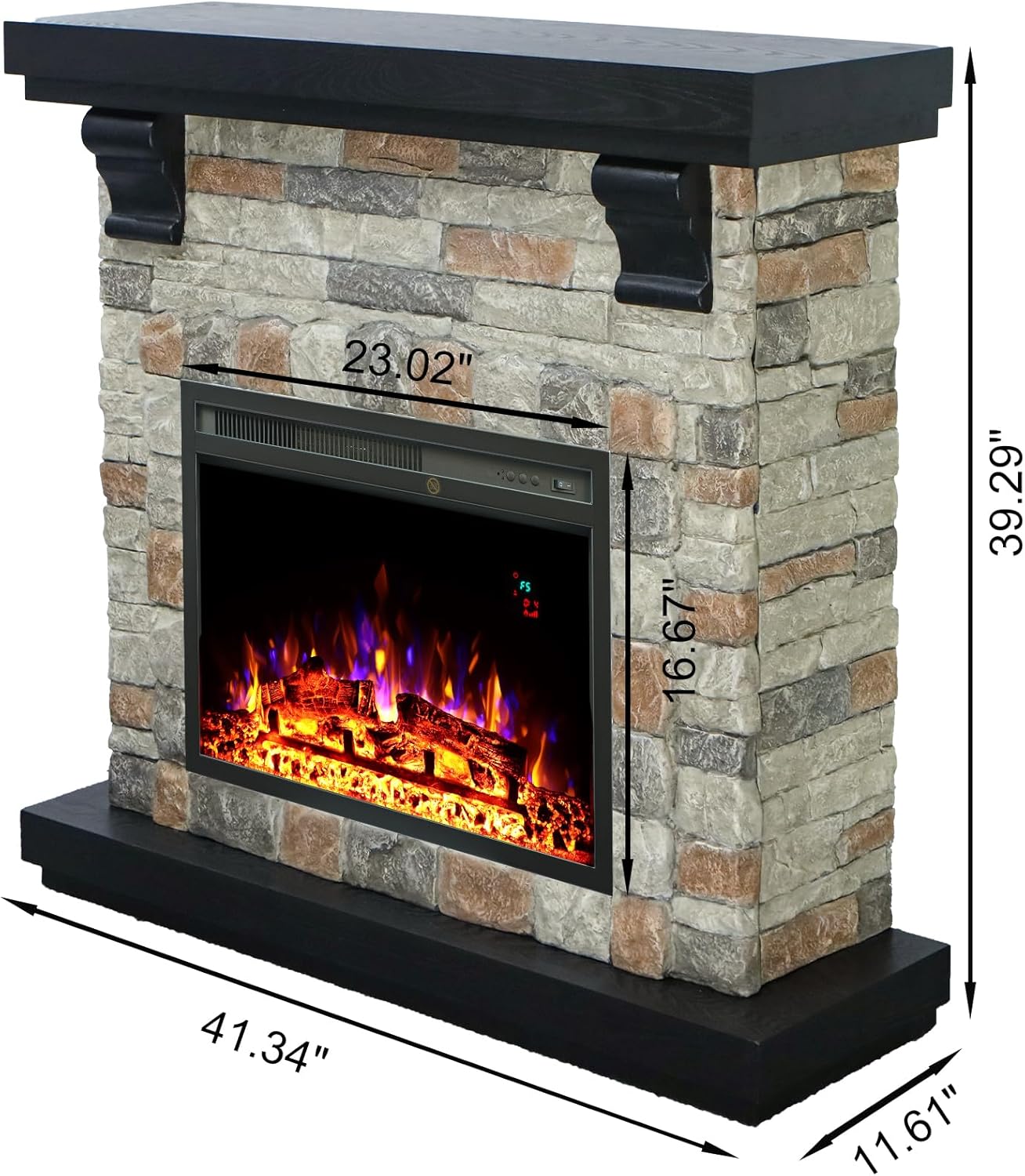 similar to stock photo.. 41.3\" electric fireplace with magnesium oxide mantel, freestanding 23” electric fireplace with faux stone brick mantel surround, brown