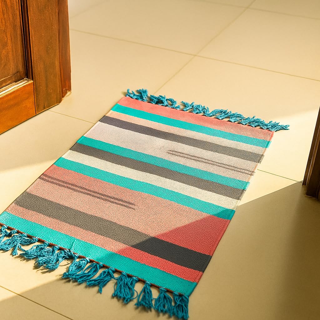 Cotton Floor Mat Pack of 2 | Handwoven Soft Door Mat for Home Use | Washable Non-Slip Rug for Bedroom Bathroom & Entrance | Durable Eco-Friendly Assorted Floor Mat (40x60 cm)-picture-10