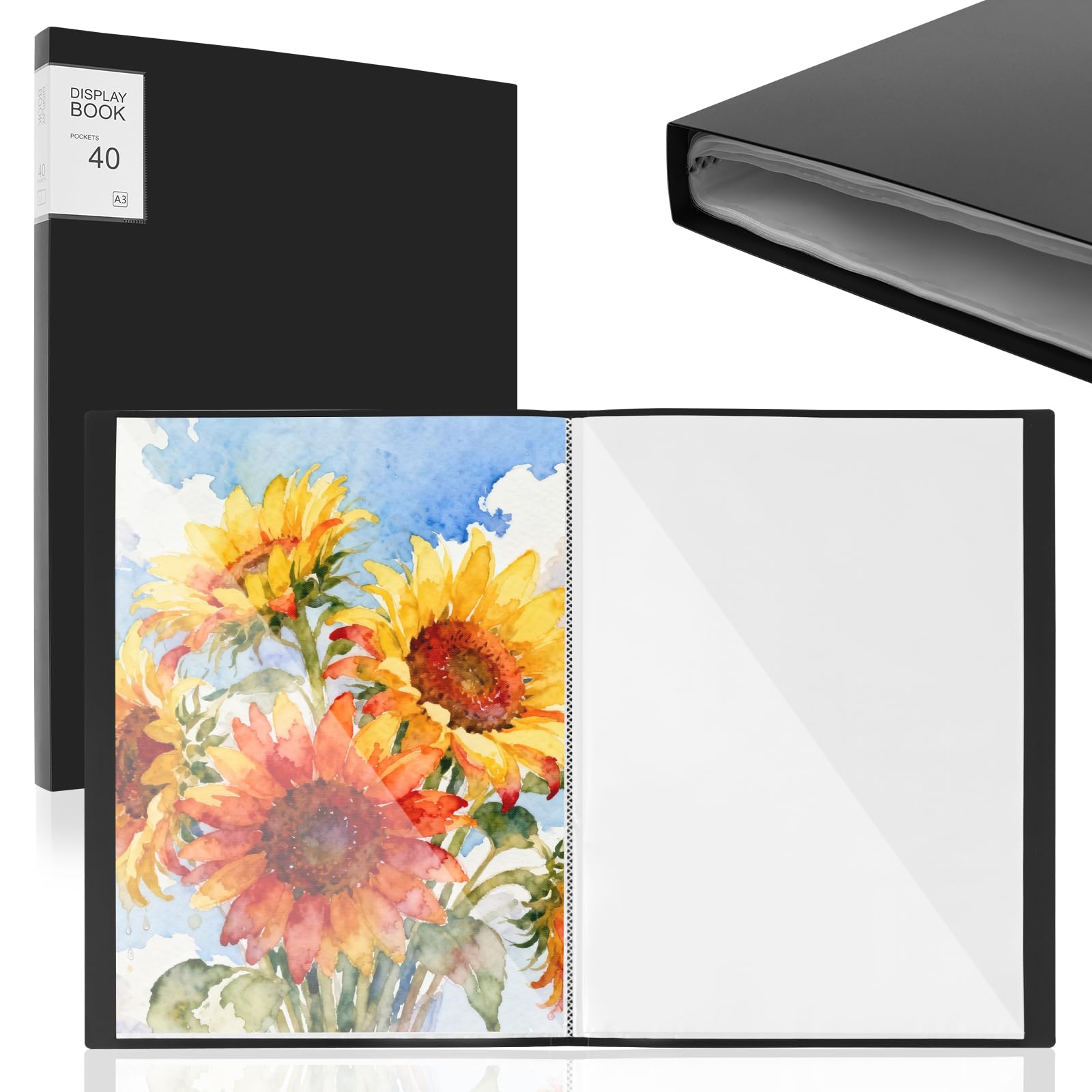 2 Pack A3 Display Book Folder,40 Pocket Book Presentation Portfolio Folder with Clear Plastic Sleeve,Art Portfolio Presentation Folders for Painting Artwork School Office