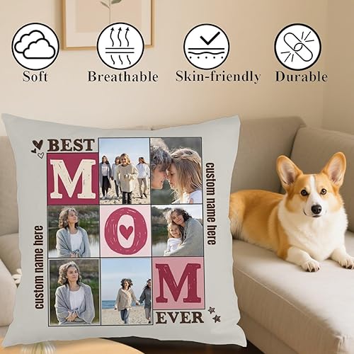 Miniatura 4 de Custom Throw Pillow Cover with 6 Images and Words for Mom, Decorative Cushion offering a Warm Gift for Anniversaries Birthdays Christmas or Home