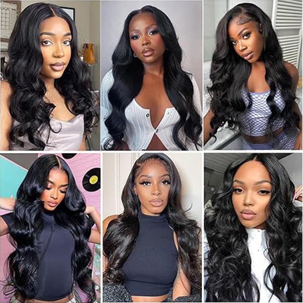 Echthaar Perücke Damen Human Hair Wig 13X4 Transparent Lace Natural Black Body Wave 18 Zoll