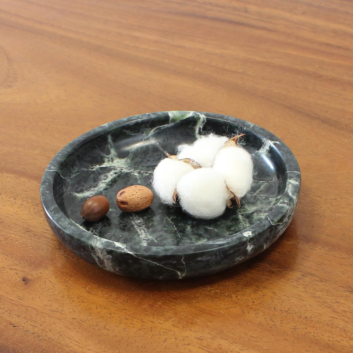 Natural Marble Travertine Ring Dish Jewelry Tray 5.5" for Women, Marble Trinket Dish for Key Earring Nightstand, Mother's Day Engagement Birthday Gift - Verde Guatemala