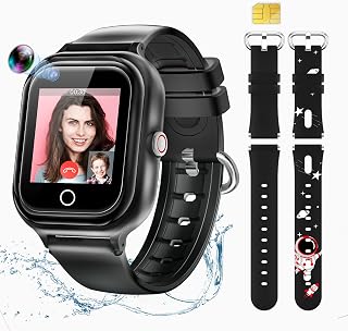 Kids Smart Watch Phone, 4G Kids GPS Tracker Watch with SIM Card, Waterproof Watch,Call Video & Voice Chat SOS Pedometer, Kids Cell Phone Watch Birthday Gifts for 3-15 Boys Girls (80-Black