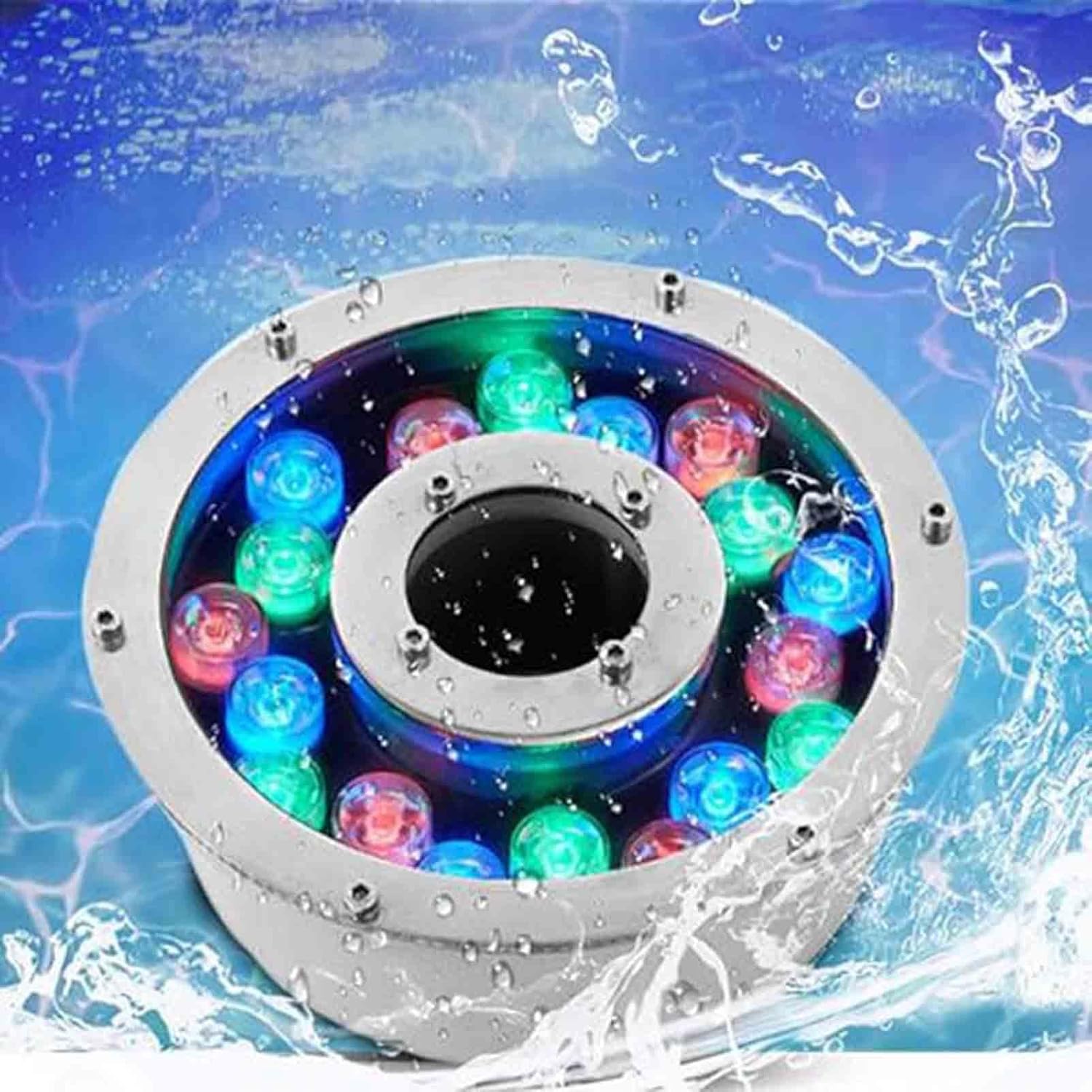 LED Ring Fountain Light, Submersible Pond Lights, Submersible LED Pool Lamp, IP68 Waterproof Middle Hole Landscape Lights, Underwater Pond Spotlight, Decoration Light(Red Light,24w-24v)