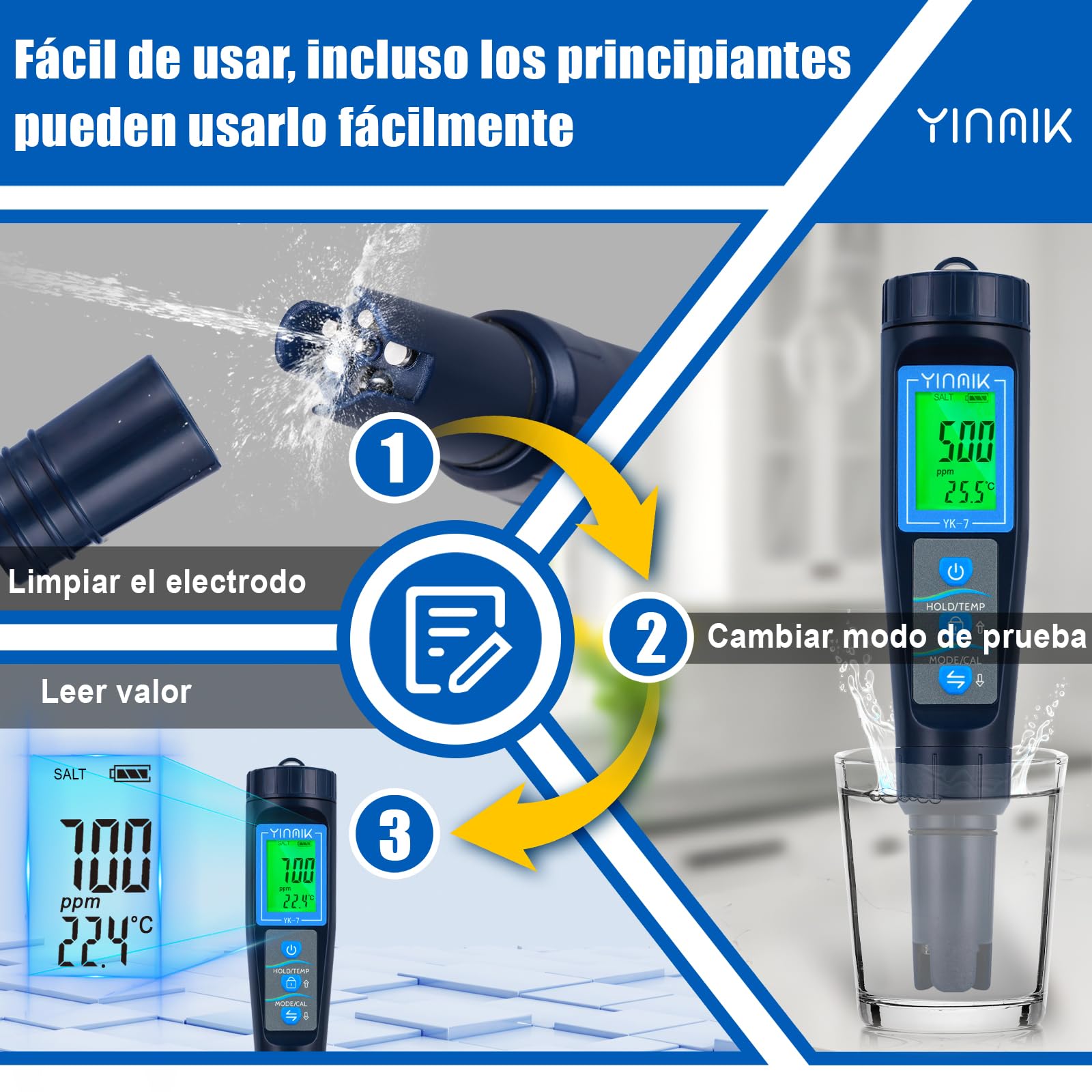5 en 1 Medidor de pH Salinidad TDS EC Temp para Piscina de Agua Salada, Acuario Koi, Hidropónico