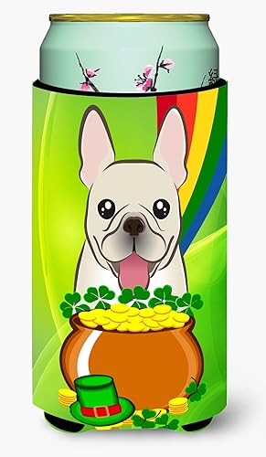 Caroline's Treasures BB1982TBC Bulldog Francés Día de San Patricio para niño alto, manga enfriadora, lavable a máquina, funda aislante plegable para