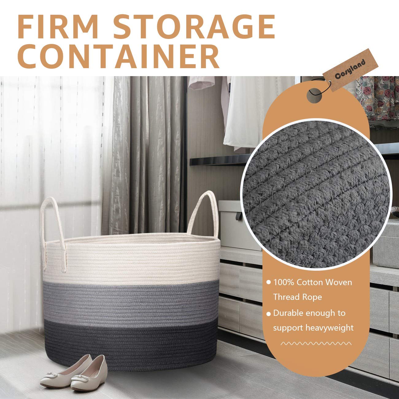 COSYLAND Panier à linge en coton naturel - Pliable avec poignées à linge sale - Panier à linge COSYLAND Panier à linge en coton naturel - Pliable avec poignées à linge sale - Panier à linge