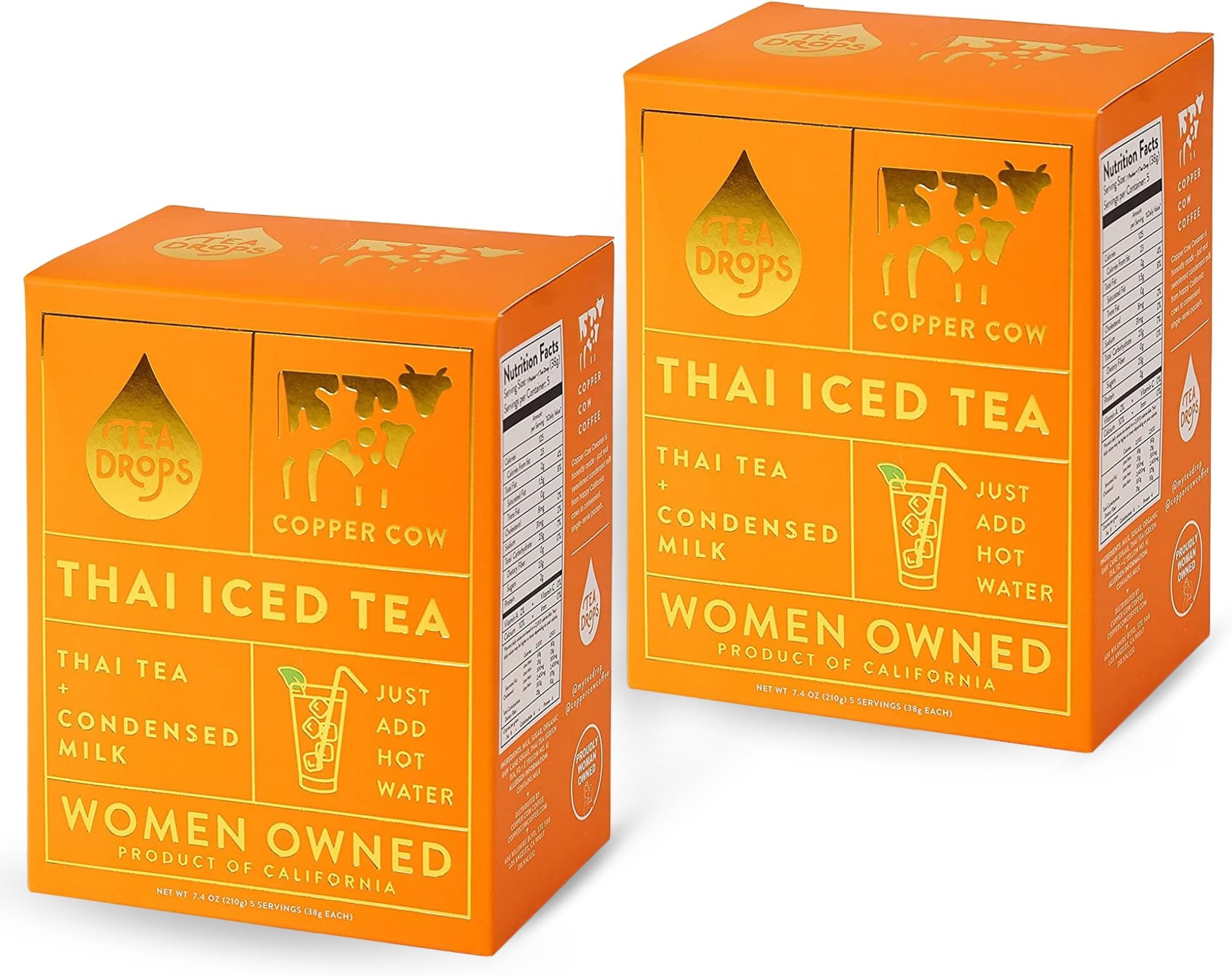 Tea Drops Thai Iced Tea | Authentic Instant Thai Tea Mix | Instant Flavored Black Ice Tea + Condensed Milk Packet (Thai Iced Tea 5 Servings)