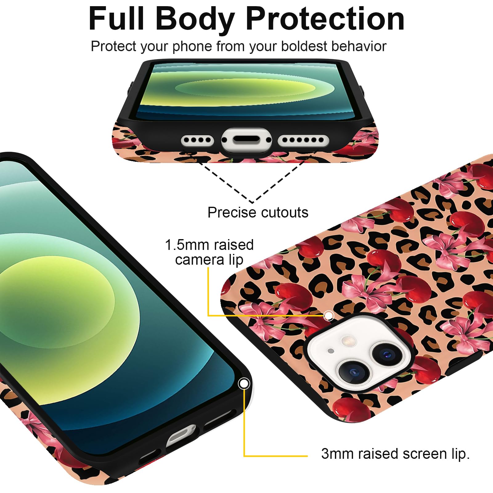 Coiwxmoi Cover per iPhone 12 Collage Leopardata Aesthetic Motivi Disegno, Glitter Silicone Custodia Autunno per Ragazza Donne, Antiurto Anticaduta Bumper Case per iPhone12 6,1,Colorato Mucca