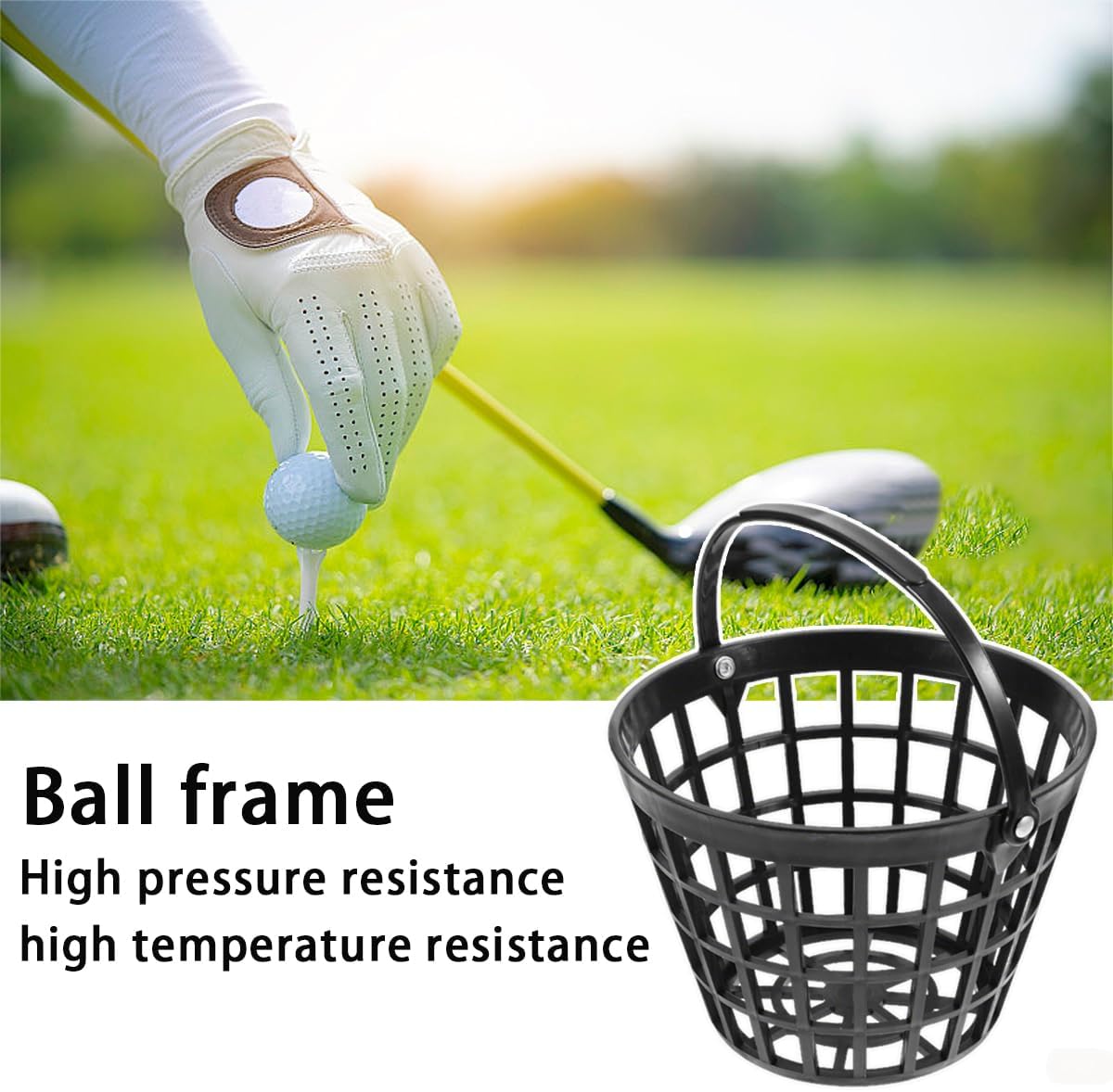 Golf Ball Basket Container Case Bucket with Handle,Can Holds 40-50 Ball | Balls Holder,Color in Black,Easy to Carry,Plastick,Durable,Kep Practice Balls Together