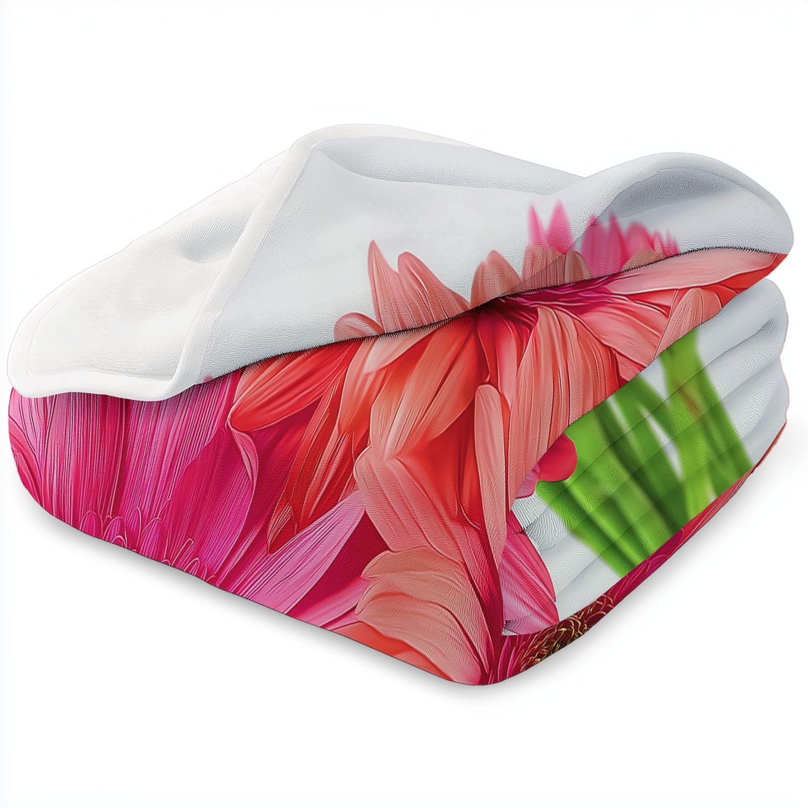 Koc polarowy roślinny Gerbera Pojedynczy koc polarowy, narzuta na sofę polarową, koc na łóżko 2-osobowe, gruby miękki i ciepły pled wysokiej jakości, 220 x 240 cm Biały