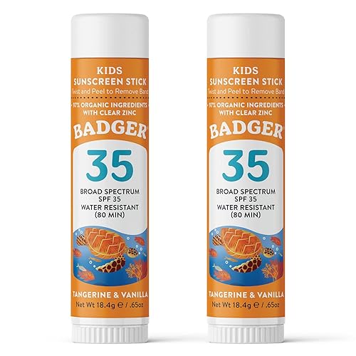 Badger Mineral Kids - Protector solar en barra SPF 35, protector solar de óxido de zinc para niños, 97% ingredientes orgánicos, seguro para