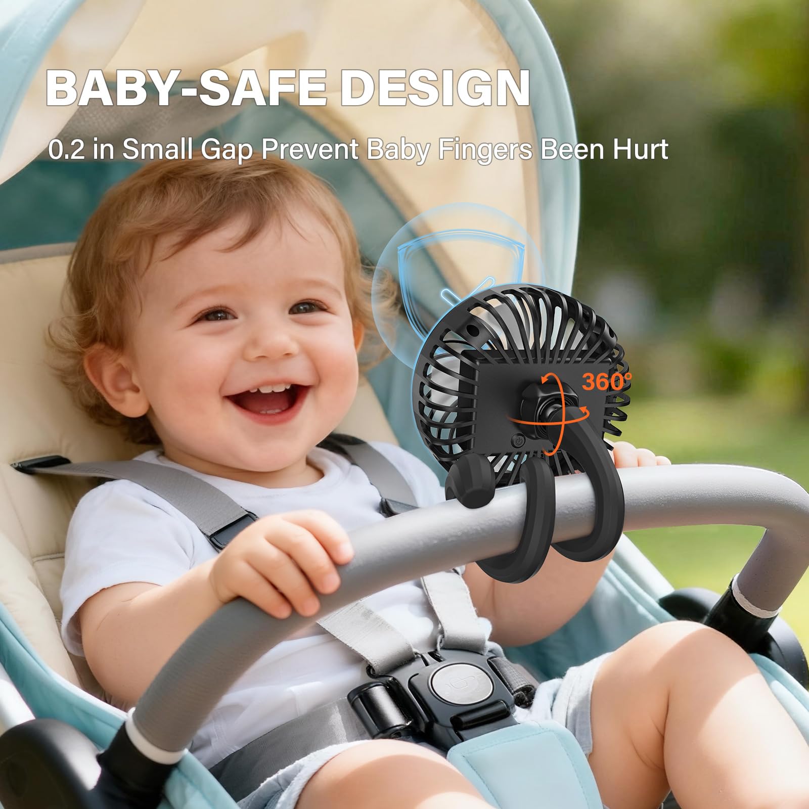 A2C Ventilateur portable pour poussette [batterie rechargeable de 4000 mAh, 3 vitesses, base flexible] Refroidissement personnel pour guidon, ventilateur de voyage rotatif pour UPPAbaby/Graco/Evenflo