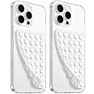 Anteel 2026 Upgraded 2 Pack Silicone Suction Cup Phone Case Mount Double Sided, Non Slip Phone Accessories, Hands-Free Strong Grip Silicon Phone Holder for Selfies and Videos (White)