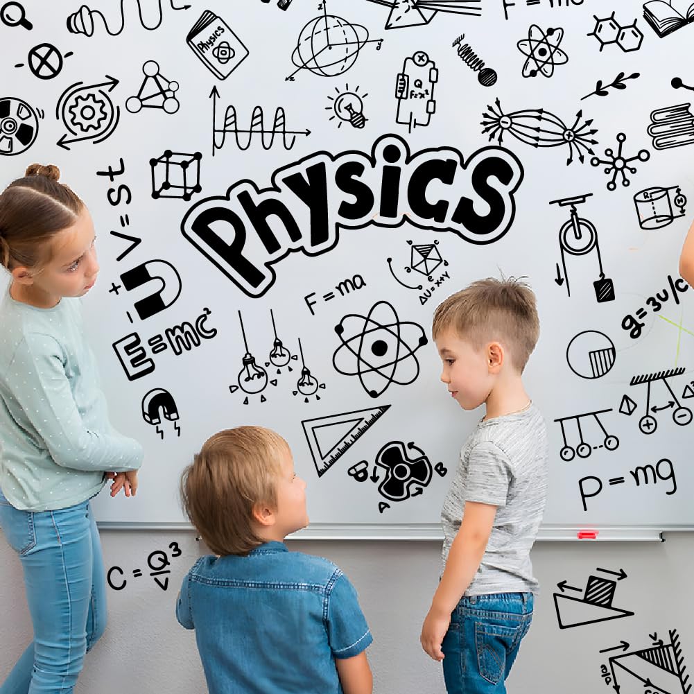 SUPERDANT Adesivi Murali Elementi Fisici con Libro Righello Triangolo Parabola Decorazioni Viniliche Autoadesive per Cameretta Scuola Soggiorno 96x90cm