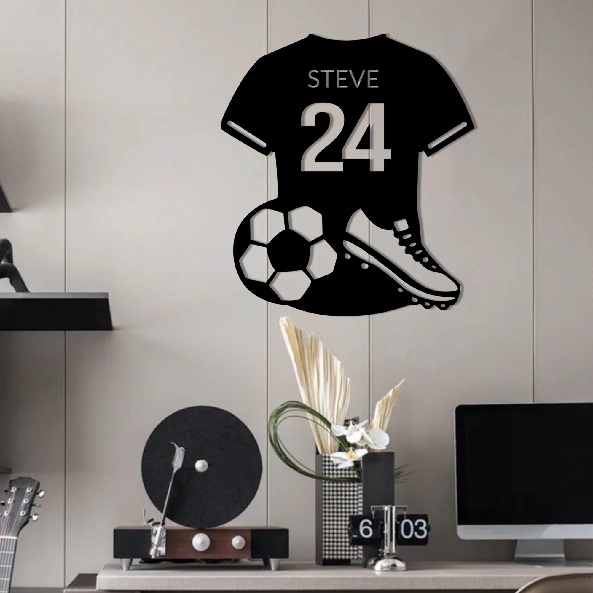 Enseigne Personnalisée Football, Panneau Métallique Personnalisé de Football avec Lumière LED, 20cm, 25cm, 30cm, 35cm