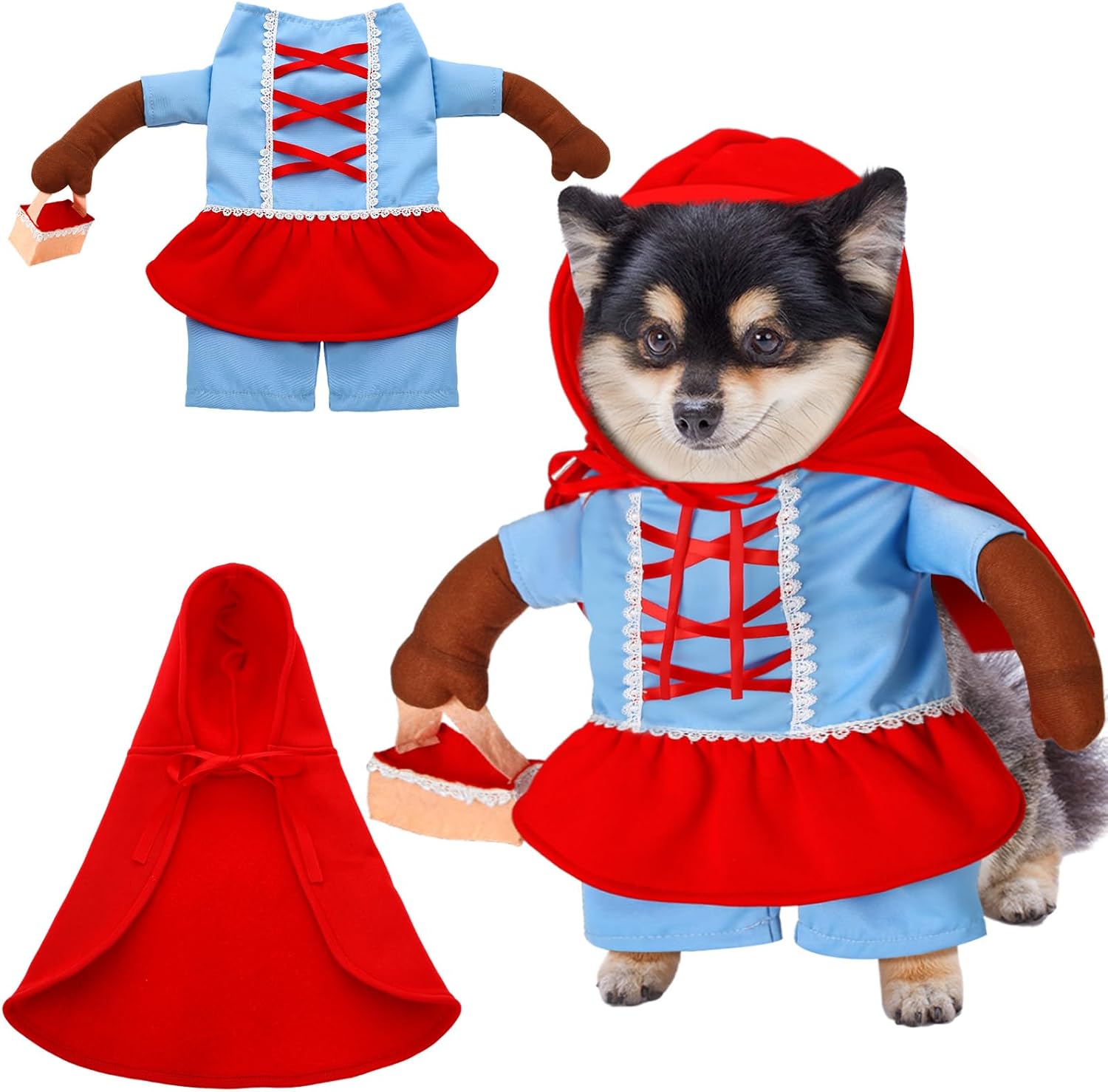 Huhumy Red Riding Hood Pet Dog Costume Halloween Dog Funny Cosplay Costume Clothes for Small Medium and Large Puppy(Small,Neck Length:11.8",Chest Girth:16.9")