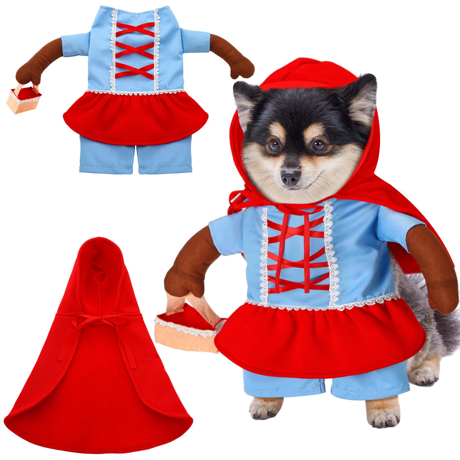 Huhumy Red Riding Hood Pet Dog Costume Halloween Dog Funny Cosplay Costume Clothes for Small Medium and Large Puppy(Small,Neck Length:11.8