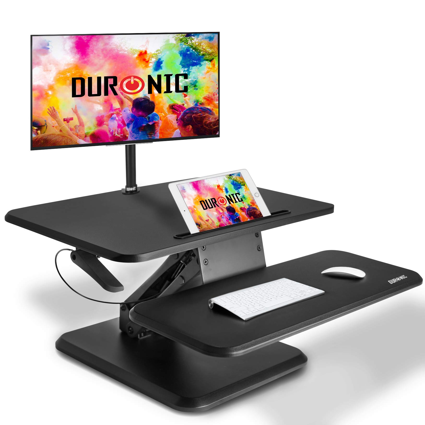 Duronic Dm05d12 Standing Desk Converter Adjustable Sit Stand Desks Workstation Wood Height Adjusting Sitting Riser For Office Table Pc Laptops Computer Monitor Screen Keyboard And Mouse