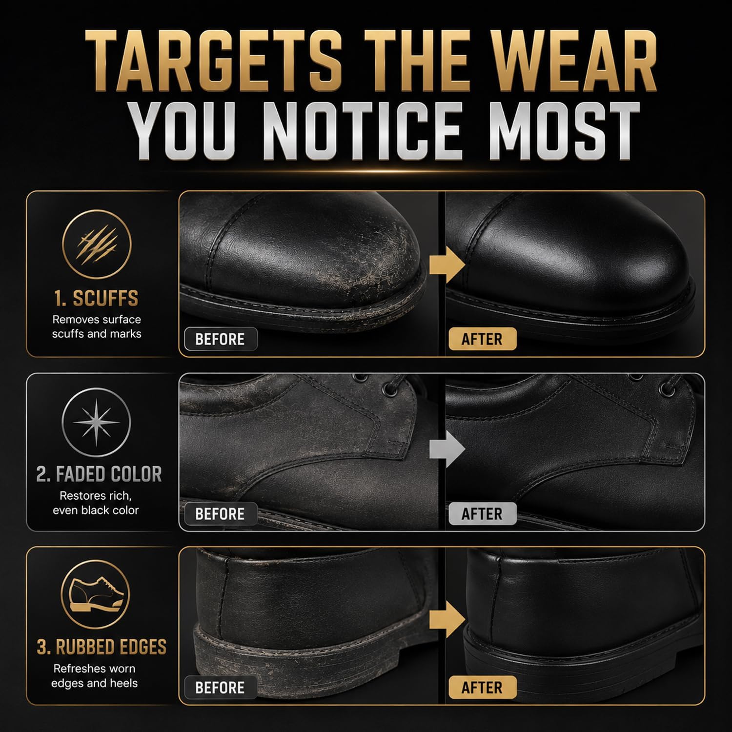 Black Shoe Polish, Liquid Shoe Polish for Leather Shoes and Boots - Fast Color Touch-Up for Scuffs, Dull Spots & Worn Edges on Black Leather Shoes, Boots, Sneakers and Heels