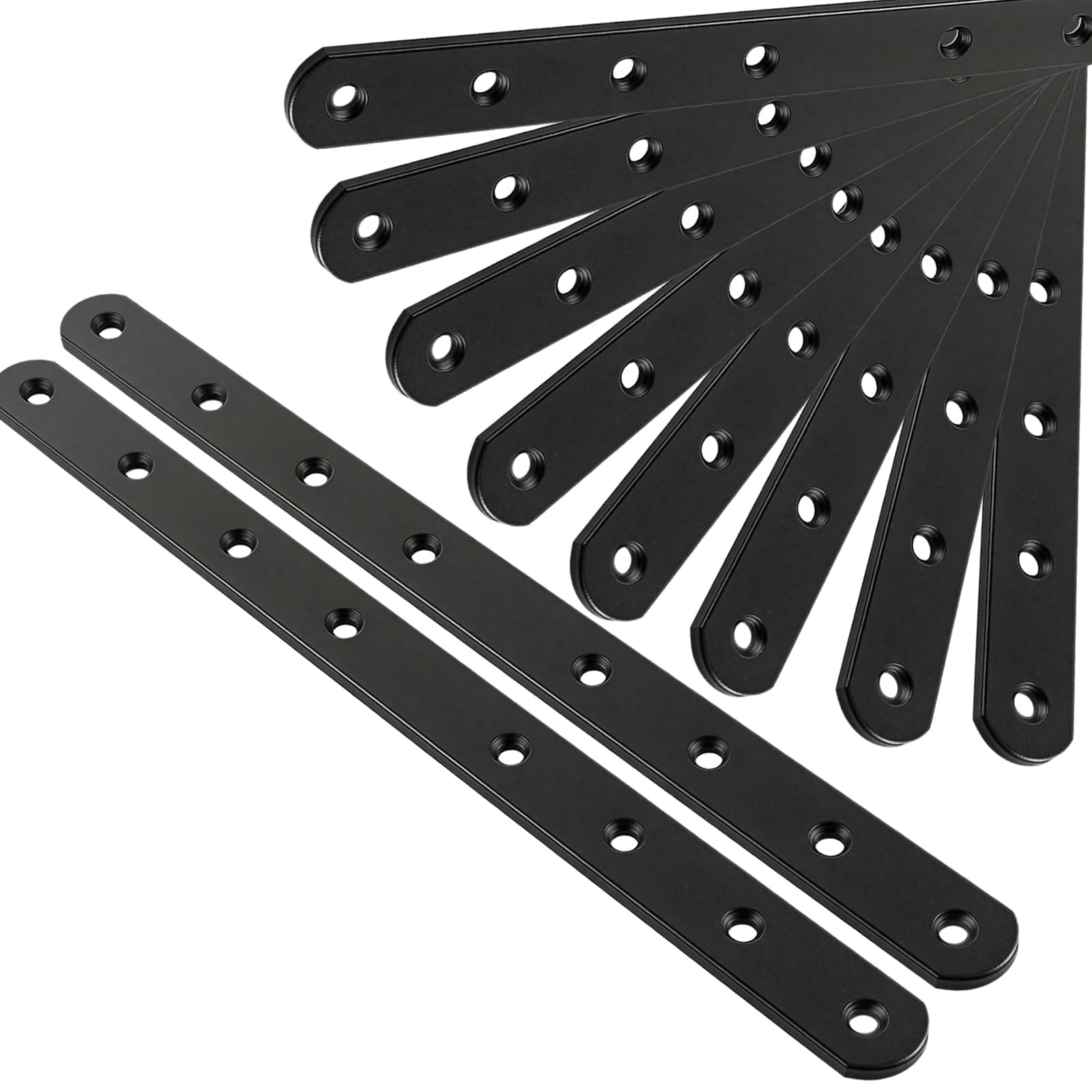 12 szt. płyta naprawcza, wytrzymałe 25 cm proste wsporniki do drewna, 8 otworów płaskie metalowe wsporniki naprawcze klamry mocujące, 3 mm grube czarne płyty naprawcze do regałów mebli ogrodzenia regał na książki