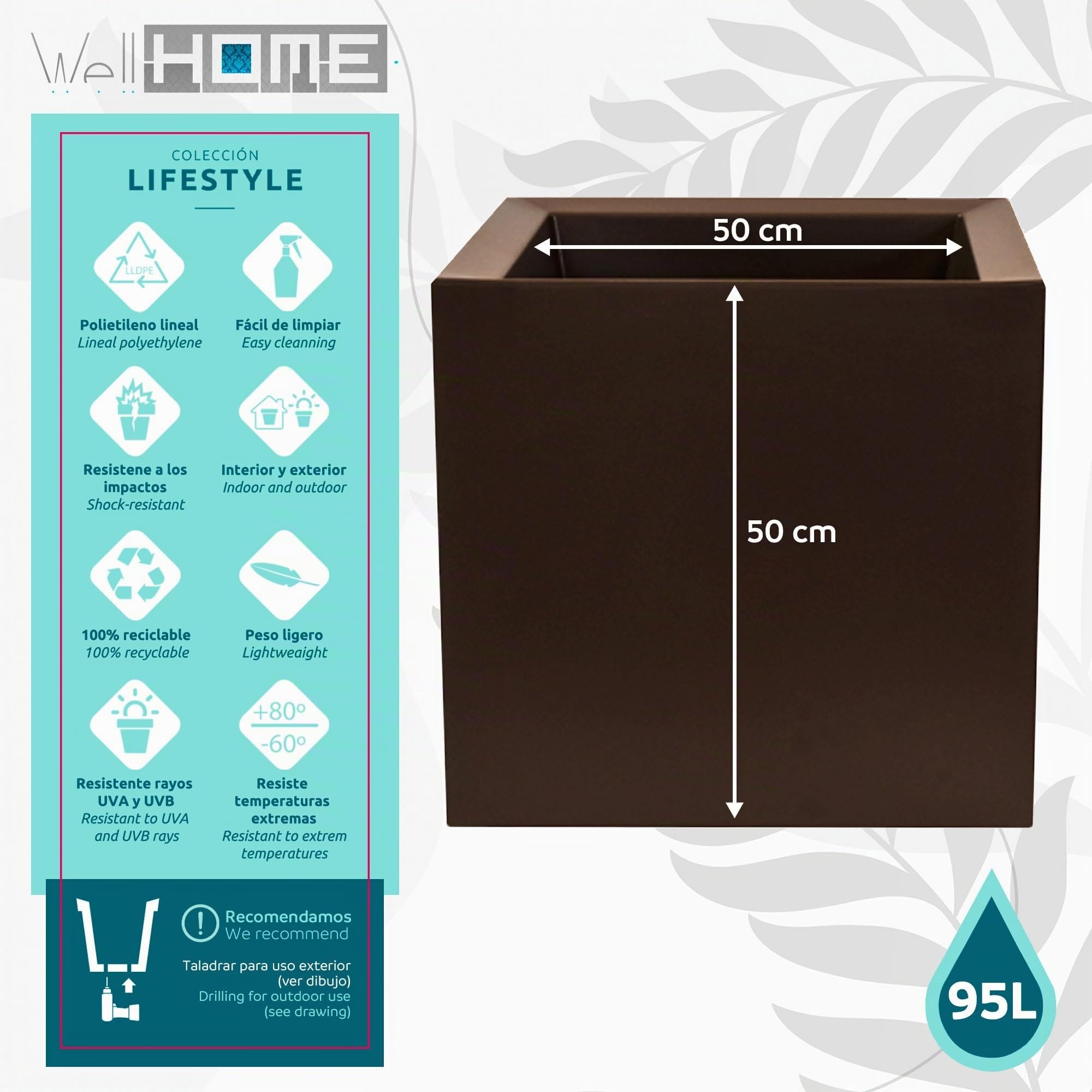 WELL HOME MOBILIARIO & DECORACIÓN Maceta Modelo Cubo Dan-i 95L Bronce