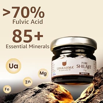 UPAKARMA Pure Shilajit Resin 20g for Men & Women | Boosts Stamina & Strength | 85+ Essential Minerals, Magnesium, Urolithin A | 3rd Party Lab-Test Report