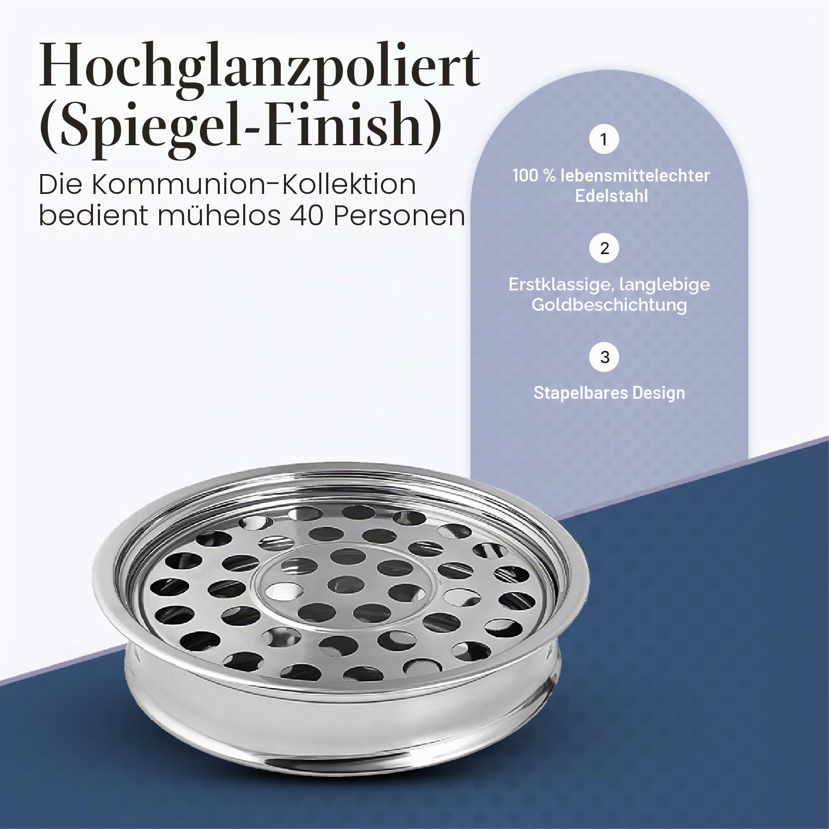 Premium-Serviertablett für Wein zur Heiligen Kommunion – Edelstahl, silberfarbene Hochglanzoberfläche, kirchliches Kommunionszubehör für religiöse Zeremonien